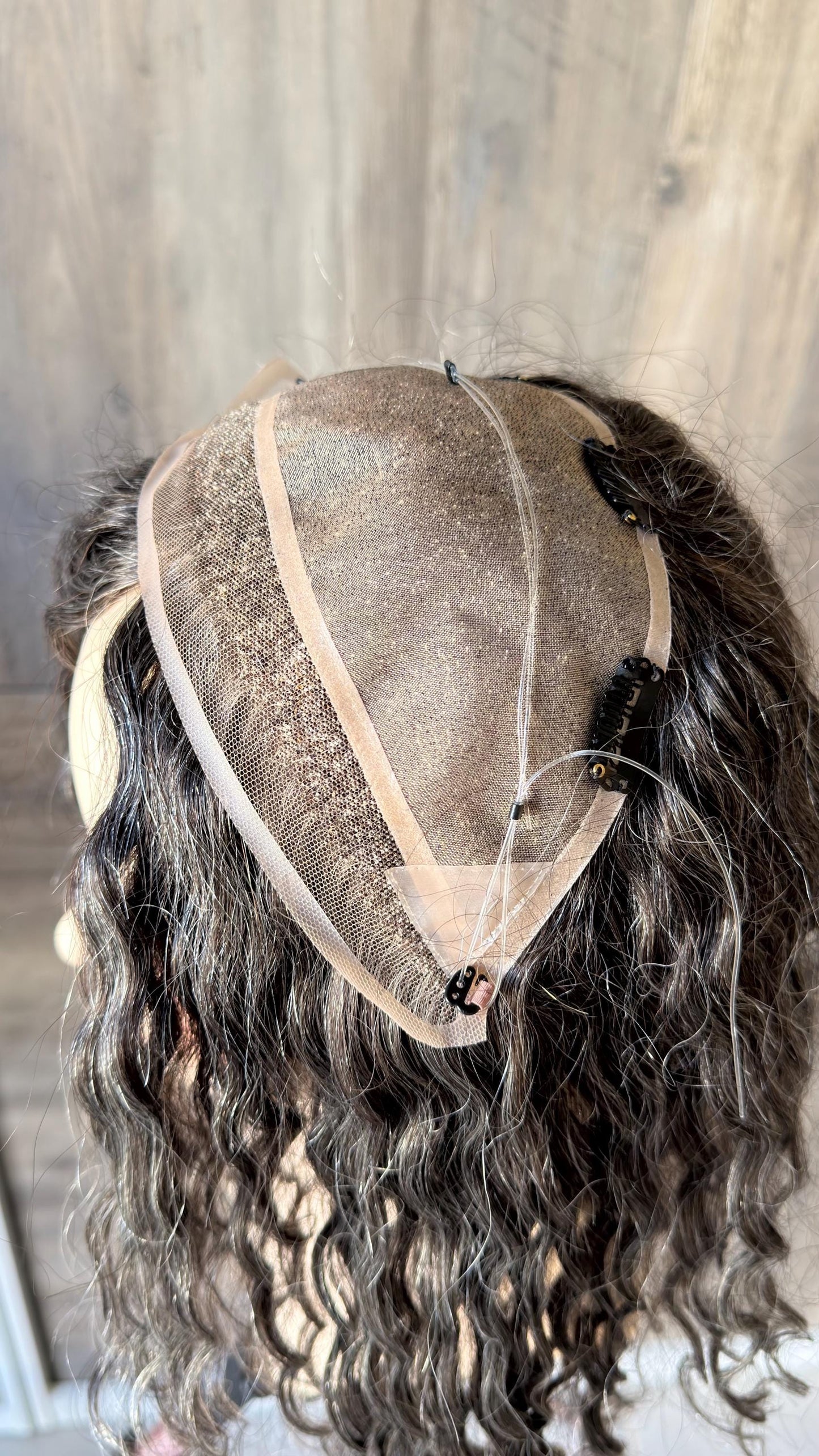 Human Hair Hairline Topper 4.5x10 | Cranial Prosthesis |perm 2A-2B Curls | Mono with lace front| Halo + Clips | High Density | JULIA