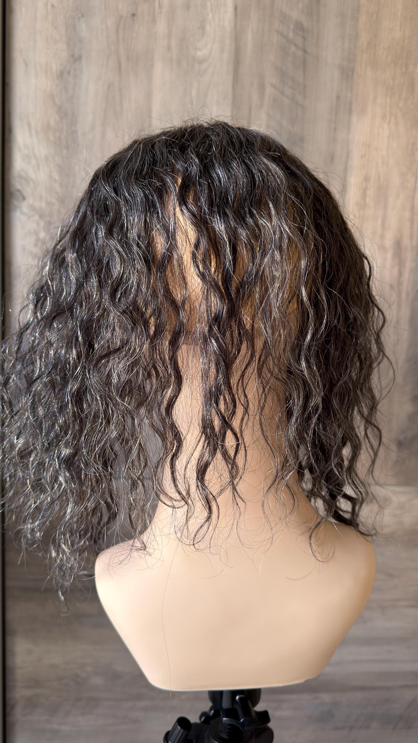 Human Hair Hairline Topper 4.5x10 | Cranial Prosthesis |perm 2A-2B Curls | Mono with lace front| Halo + Clips | High Density | JULIA