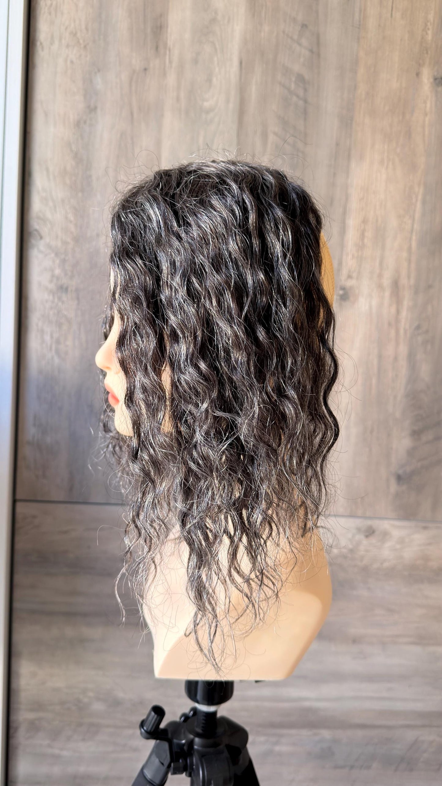 Human Hair Hairline Topper 4.5x10 | Cranial Prosthesis |perm 2A-2B Curls | Mono with lace front| Halo + Clips | High Density | JULIA