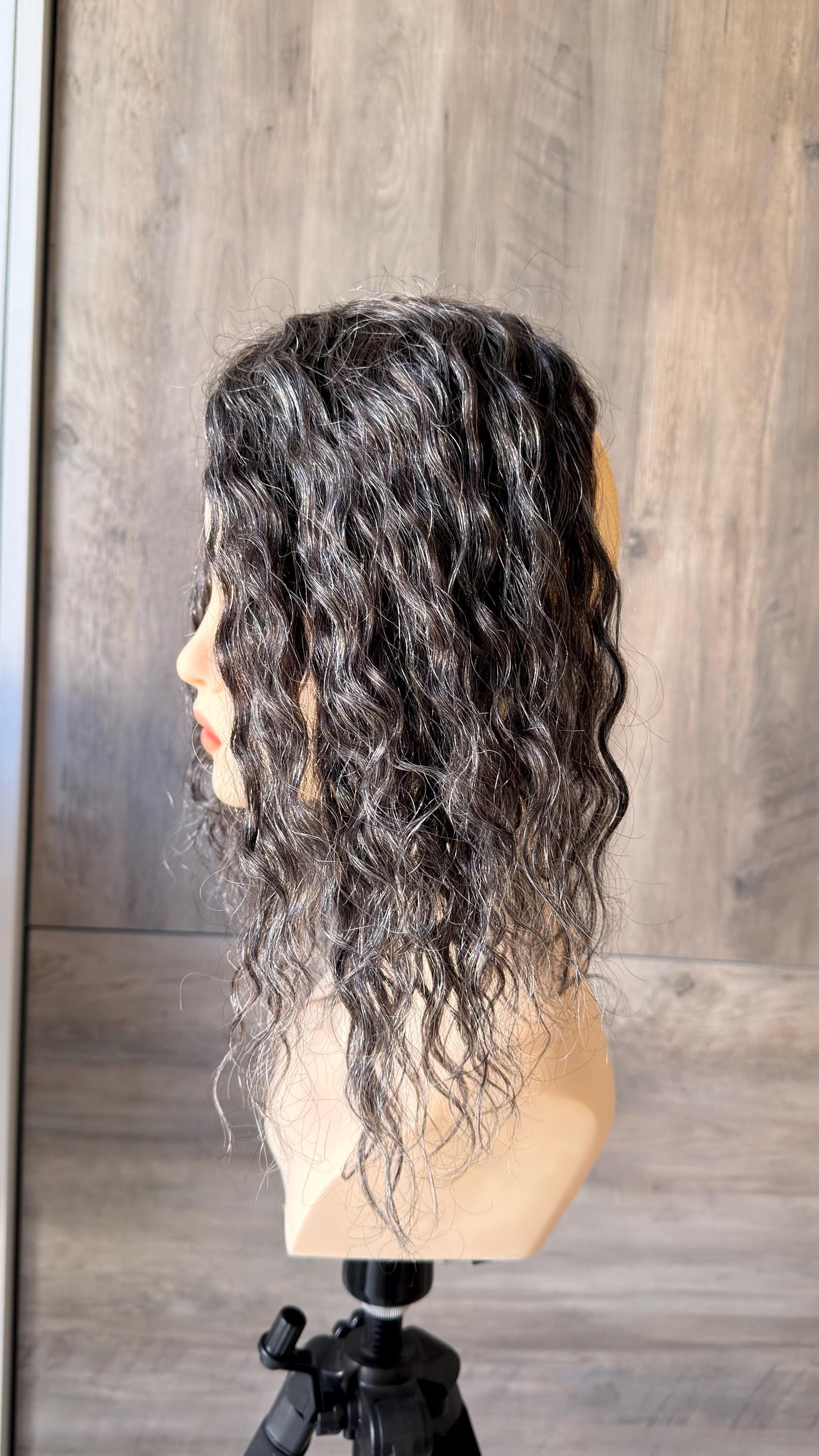 Human Hair Hairline Topper 4.5x10 | Cranial Prosthesis |perm 2A-2B Curls | Mono with lace front| Halo + Clips | High Density | JULIA