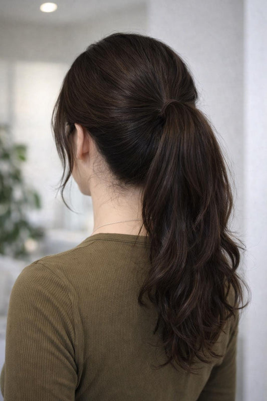 CHARLIE Ponytail Wig Full handtied European Remy Human Hair 13x6 Lace Front Dark Brown More Colors Available Vtabs 18-30” Bleached Knots