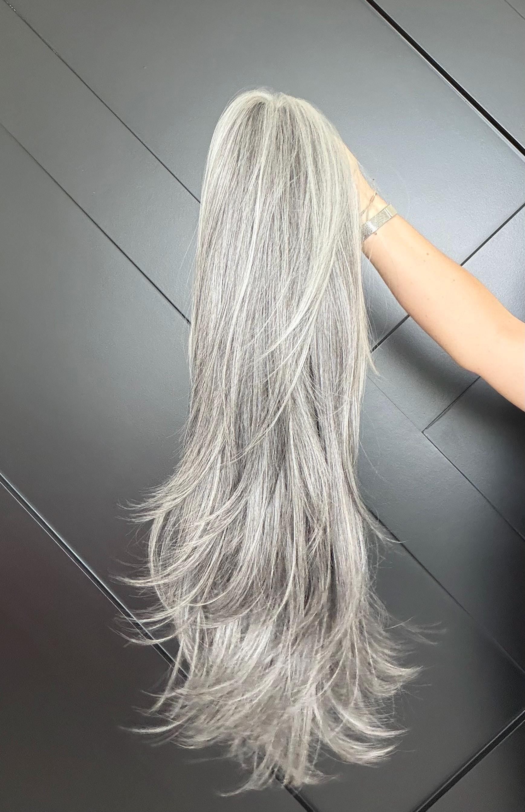 22-30" Lace Front Wig – Heat-Resistant Futura Fiber, Salt and pepper SWISS. Short length available with cut customization free part