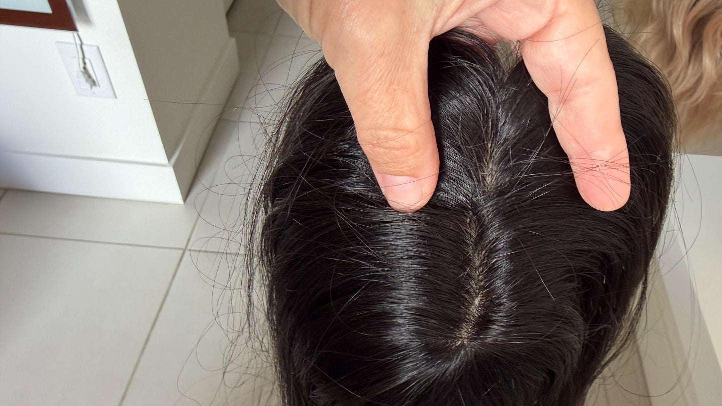 UNIQUE Custom-Made Custom virgin Human Hair Topper | High Density 170gm| HandTied | 20in Length |6x6 silk top Pear shape Natural Black