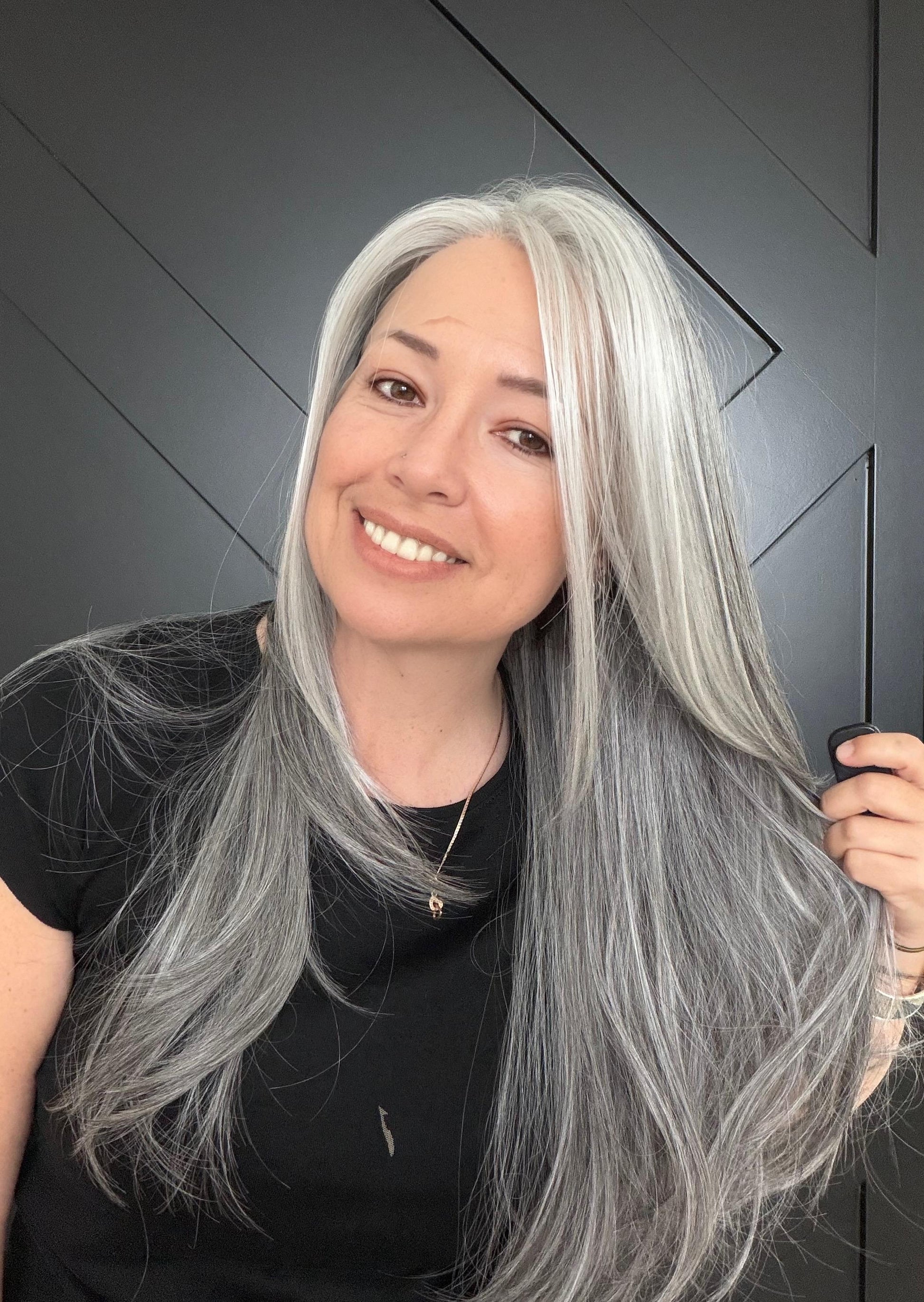 22-30" Lace Front Wig – Heat-Resistant Futura Fiber, Salt and pepper SWISS. Short length available with cut customization free part