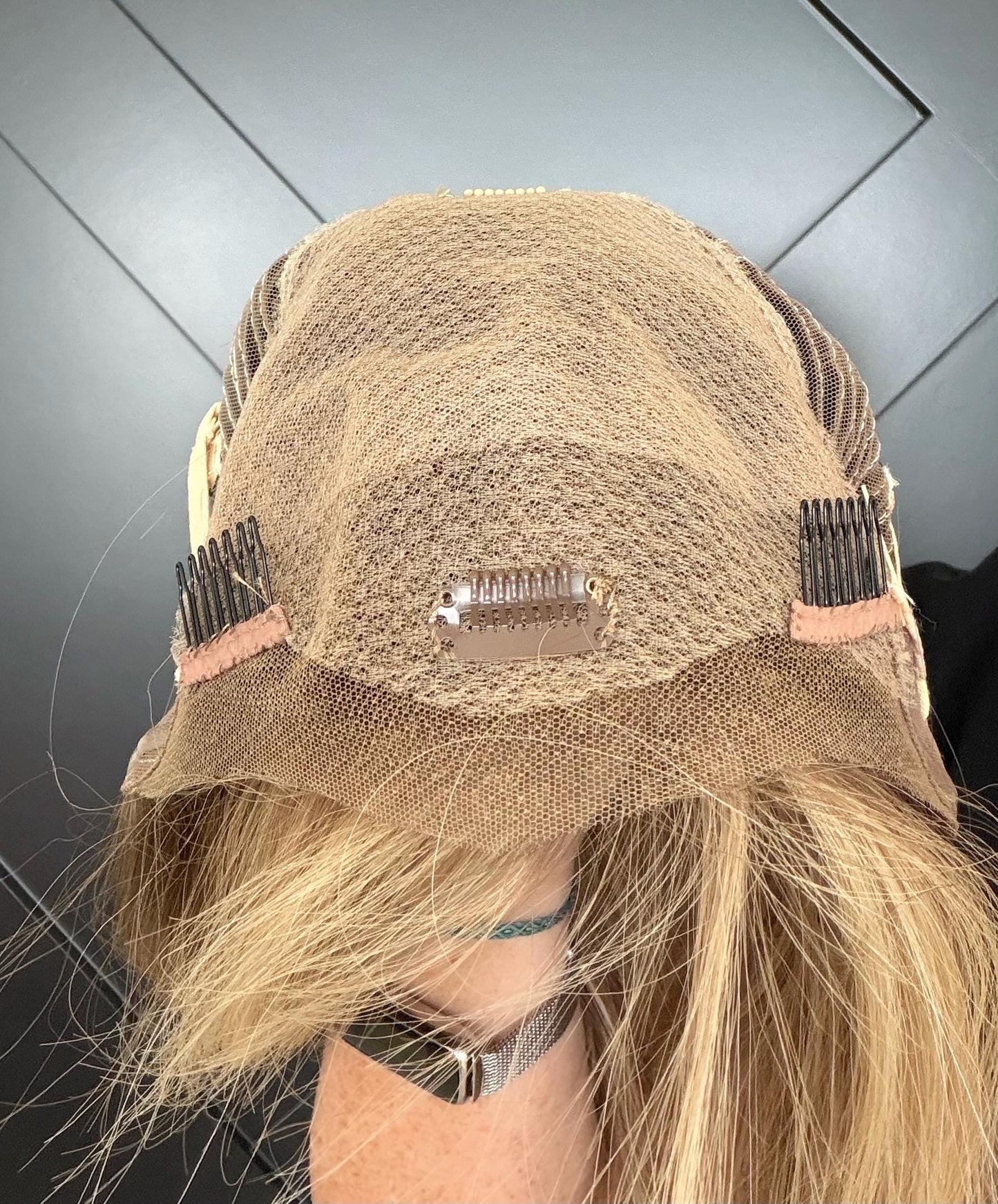 GUMDROP 9x9 Clipless Brazilian Remy Human Hair with Halo | 5x5 Lace Top, ash blonde rooted, 16”, color customization available.