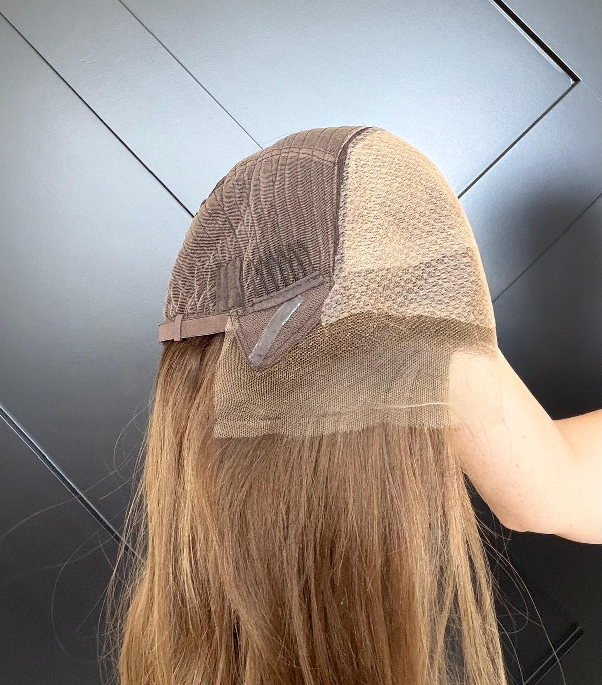 Layered European Remy Human Hair Wig Diamond net | Bleached knots Natural Frontal Caramel Brown Balayage Lace Top 18”-26” CORNELL