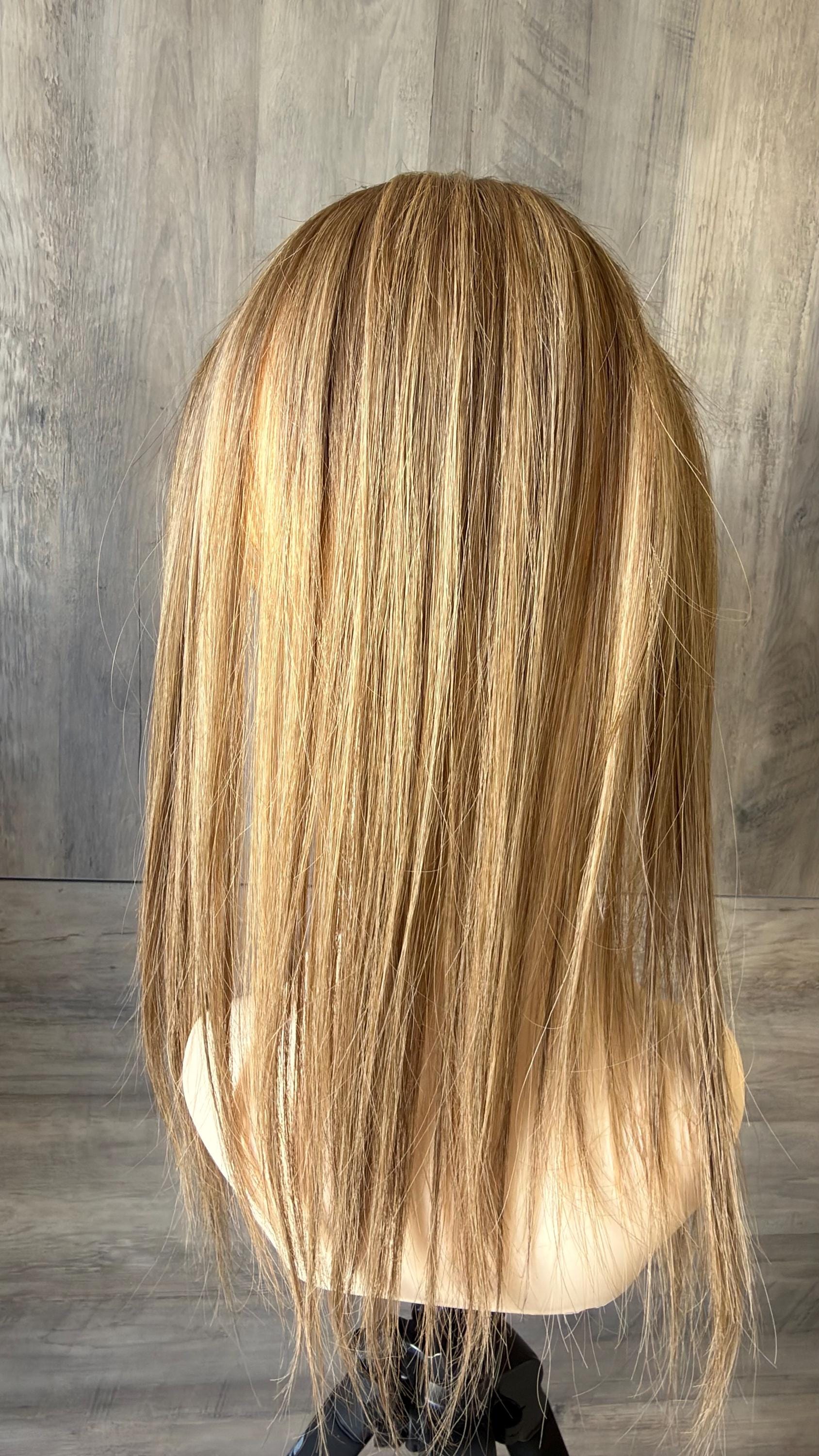 Custom order ANNIE Human Hair T-Lace Hairline Topper 2x11 + 4x5 deep base | Halo Brazilian Hair 6/8 Bleached knots NaturalDensity 14”