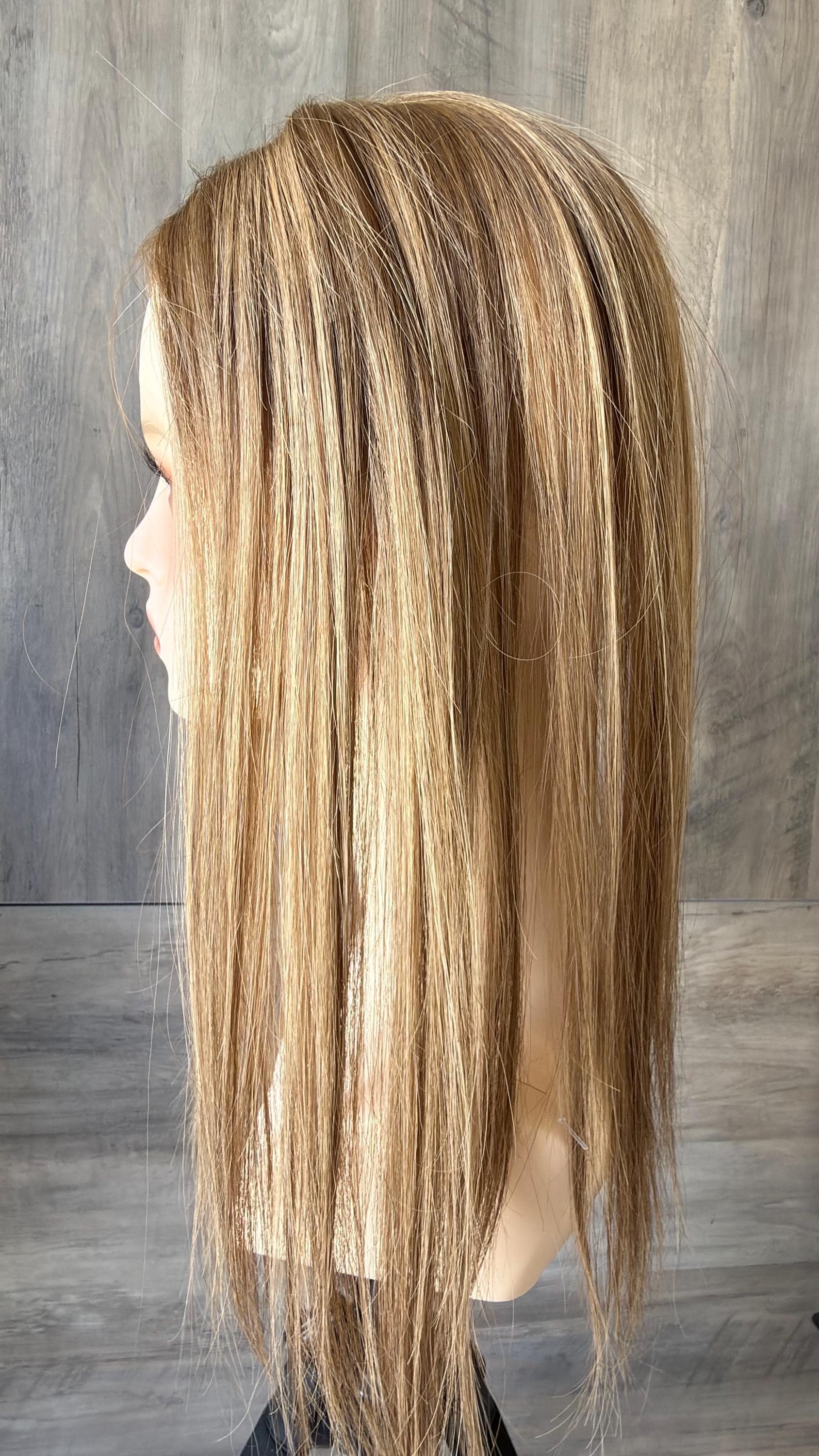 Custom order ANNIE Human Hair T-Lace Hairline Topper 2x11 + 4x5 deep base | Halo Brazilian Hair 6/8 Bleached knots NaturalDensity 14”
