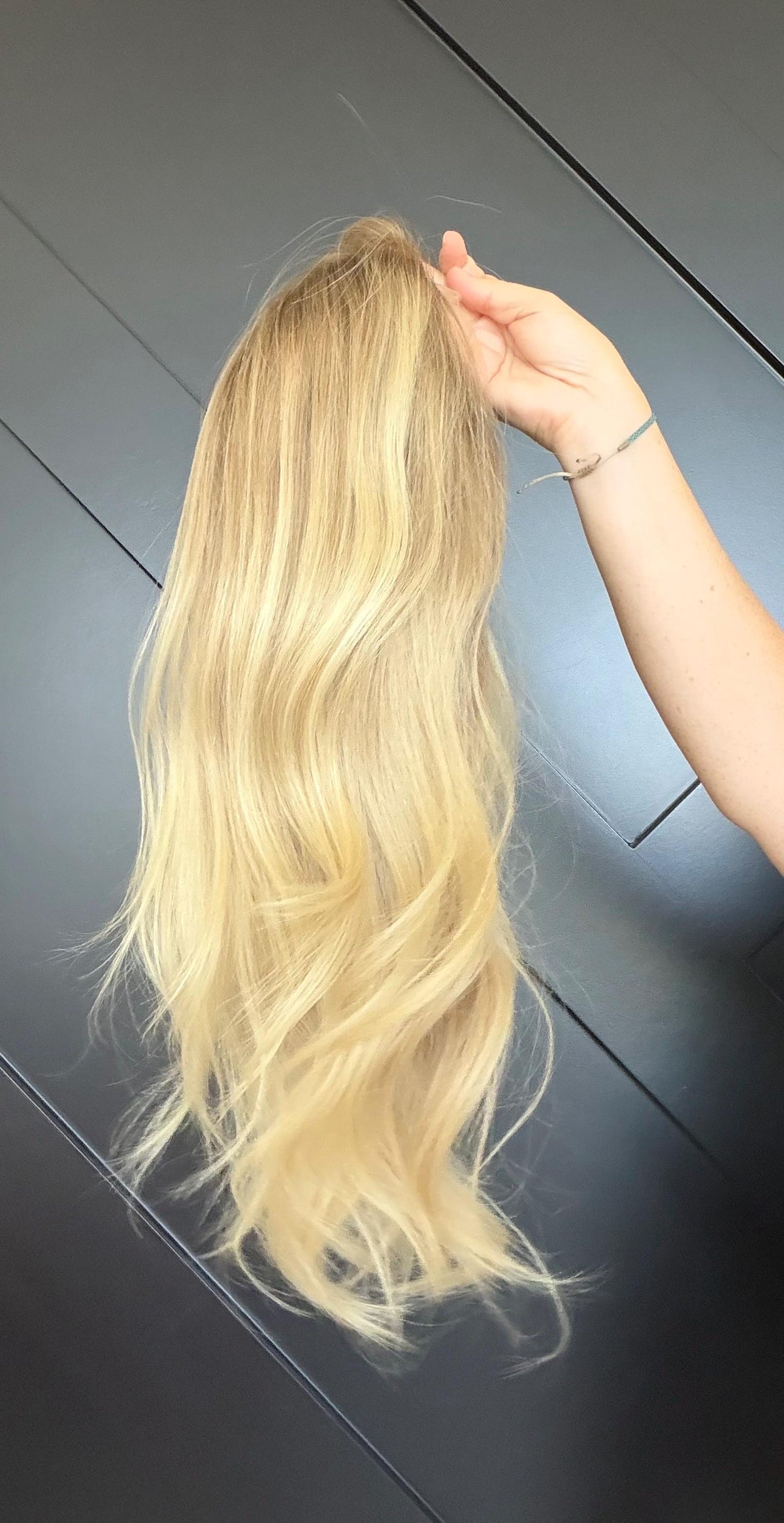Brazilian Human Hair Wig Honey Beige Blonde Wig with Shadow Root | Lace Front Wig | Natural Frontal | Soft Layered Mid Length Wig MARIVELLE