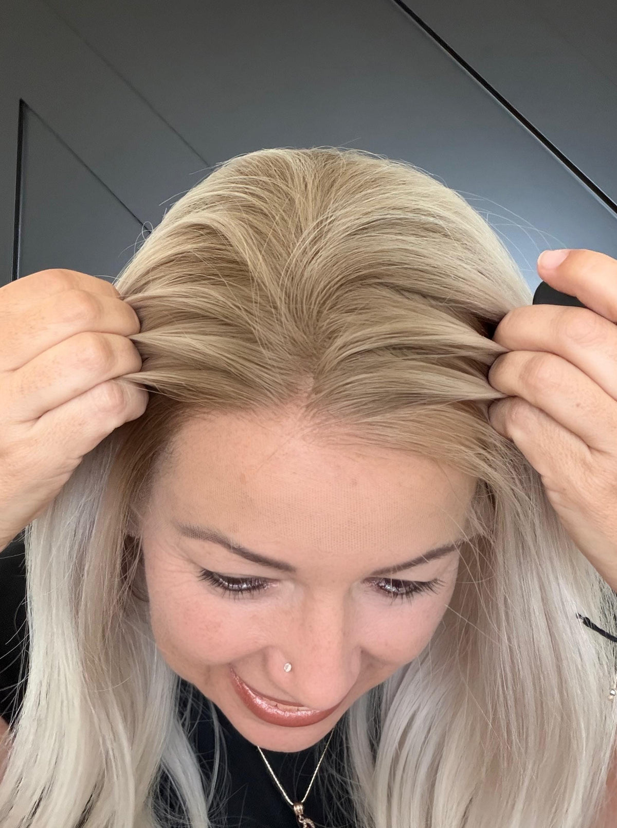 European Human Hair Lace Front Wig | Ash Blonde Melt with Shadow Root | HD Lace | Bleached Knots | Medium Density | Hair Loss Wig SORELLE