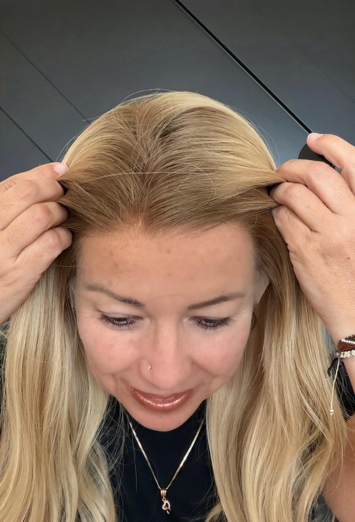 European Human Hair Wig | HD Lace Front Wig | Blonde Balayage with Shadow Root | Bleached Knots | Natural Frontal | Medium Density CELISSE