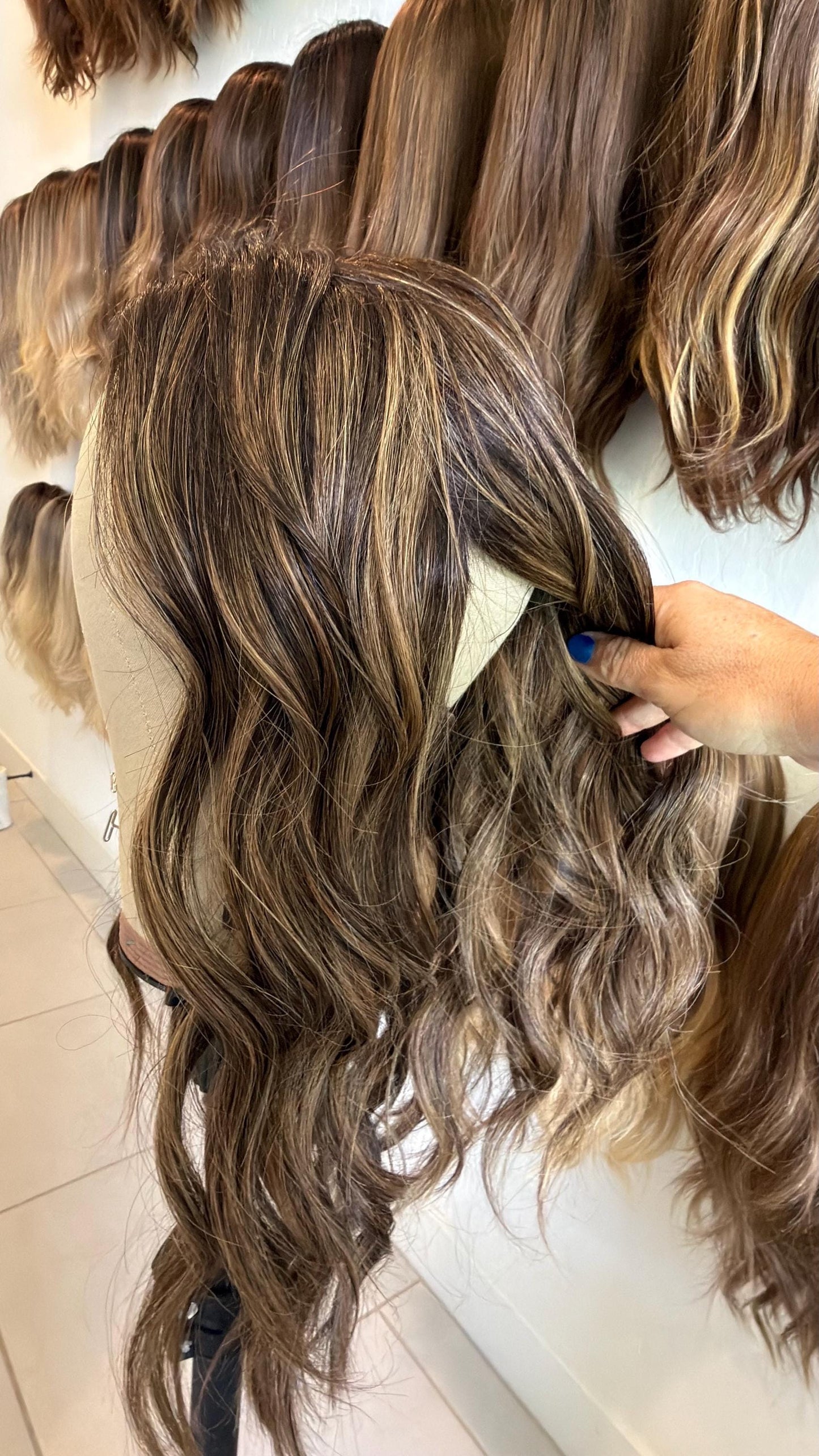 ROSARIO 9x9 clipless 360 Brazilian human hair topper| Brown w highlights, closed laced Halo Attachment, Clipless, silk liner 18-24”