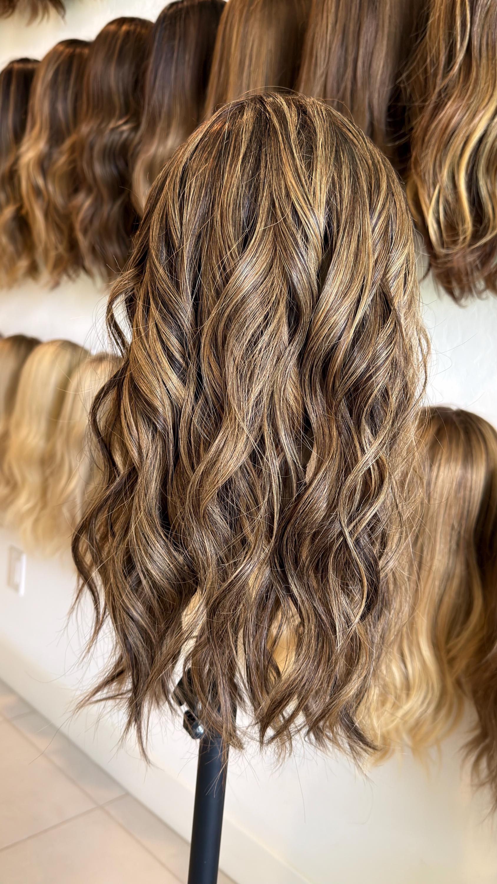 ROSARIO 9x9 clipless 360 Brazilian human hair topper| Brown w highlights, closed laced Halo Attachment, Clipless, silk liner 18-24”
