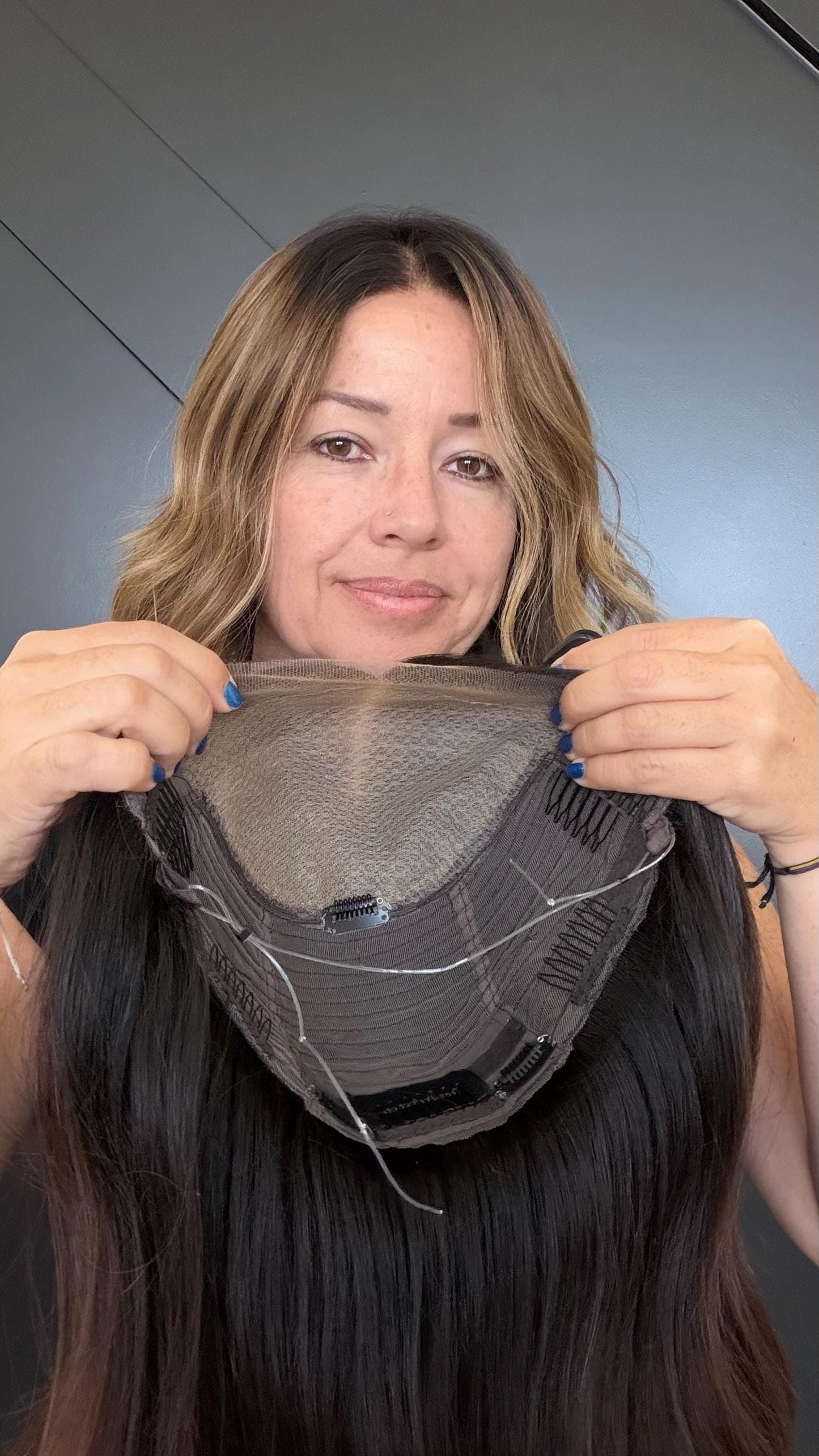Customization for Jolene 9x9 Clipless European Human Hair Topper | 5x5 Lace front topper, 14" Natural Density Expedite shipping