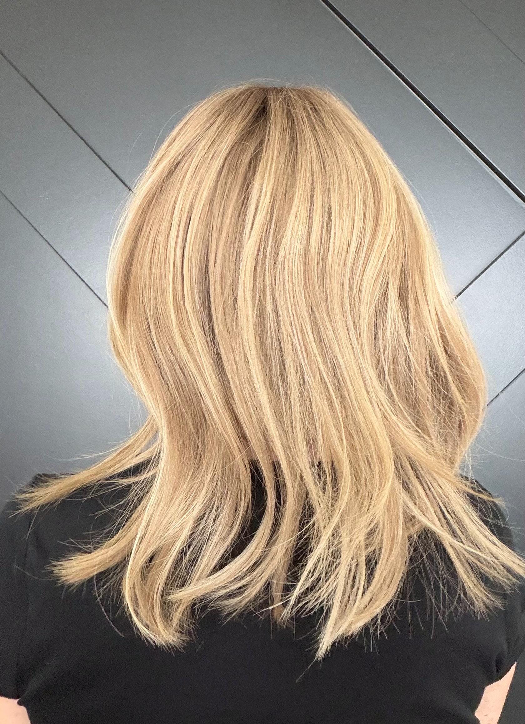 GUMDROP 9x9 Clipless Brazilian Remy Human Hair with Halo | 5x5 Lace Top, ash blonde rooted, 16”, color customization available.