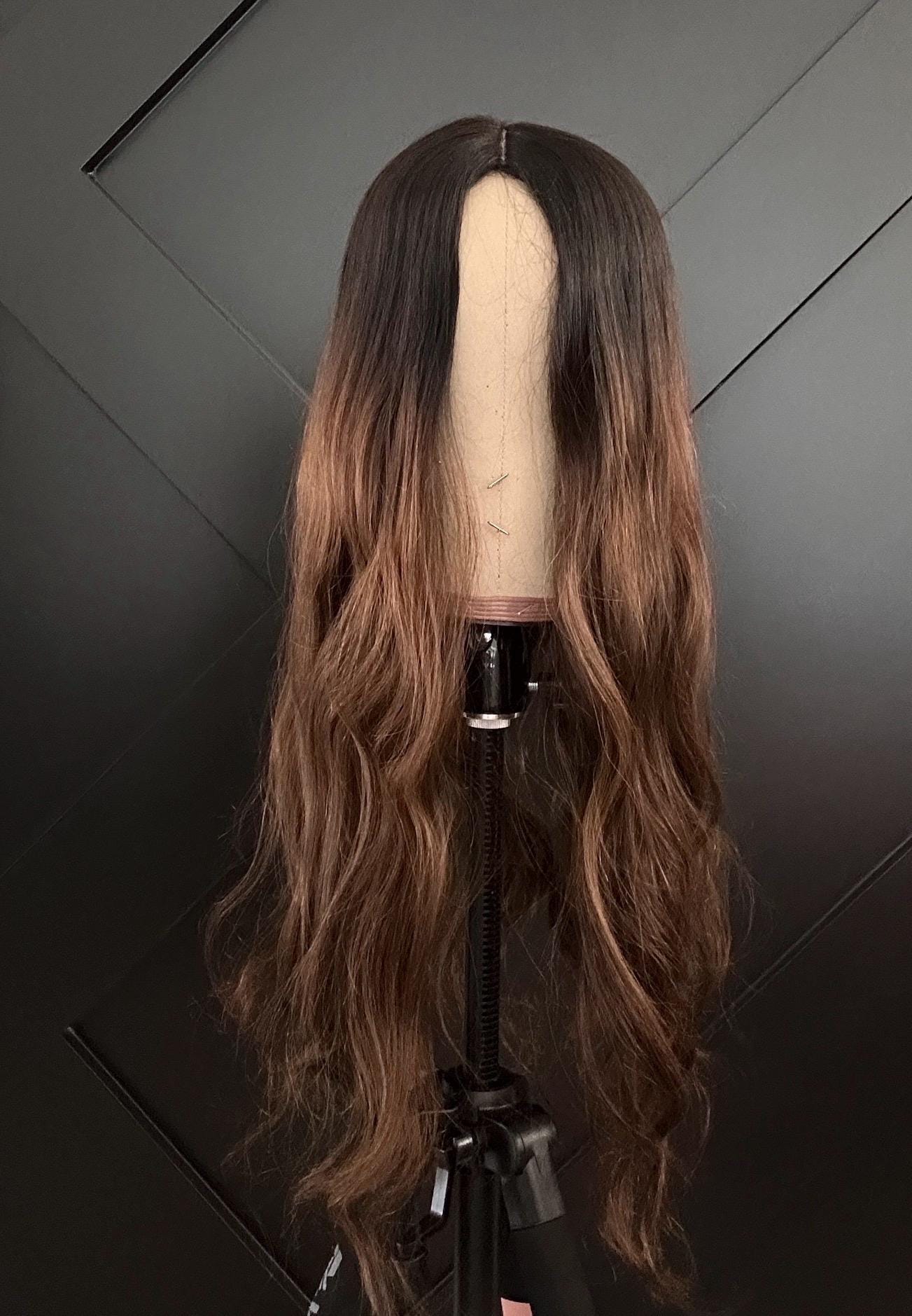 Custom Handcrafted Silk Top Human Hair Topper – 24” Length | 8x8 Base | 150% Density | Warm Brunette Balayage with Dark Root