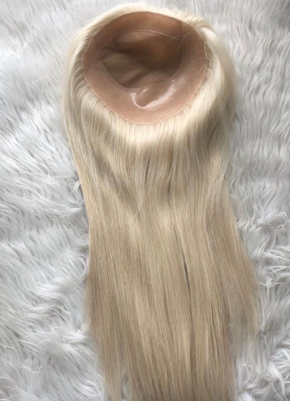 SHARI Custom-Made European or Mongolian Human Hair Topper 22" | Glue-On |8x8 silk top with PU | hand tied Hairpiece High density 220gm