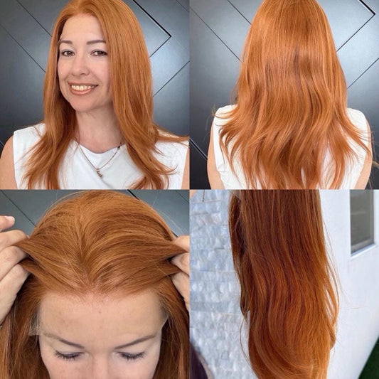 Customization for ETHEL 9x10 clipless 360 Brazilian human hair topper| Custom Copper color, lace front Glueless Halo Attachment, Clipless