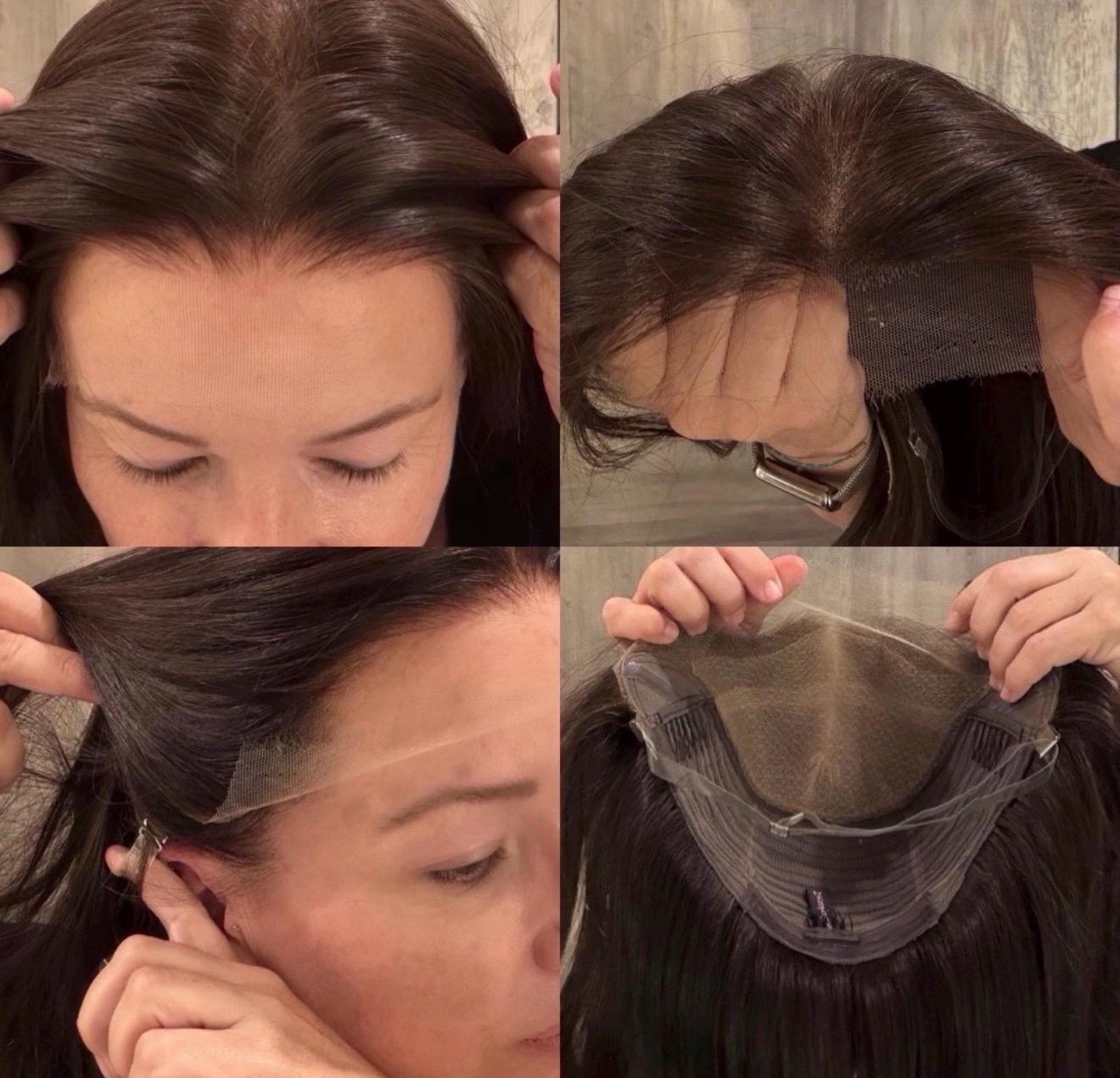 Customization for ETHEL 9x10 clipless 360 Brazilian human hair topper| Custom Copper color, lace front Glueless Halo Attachment, Clipless