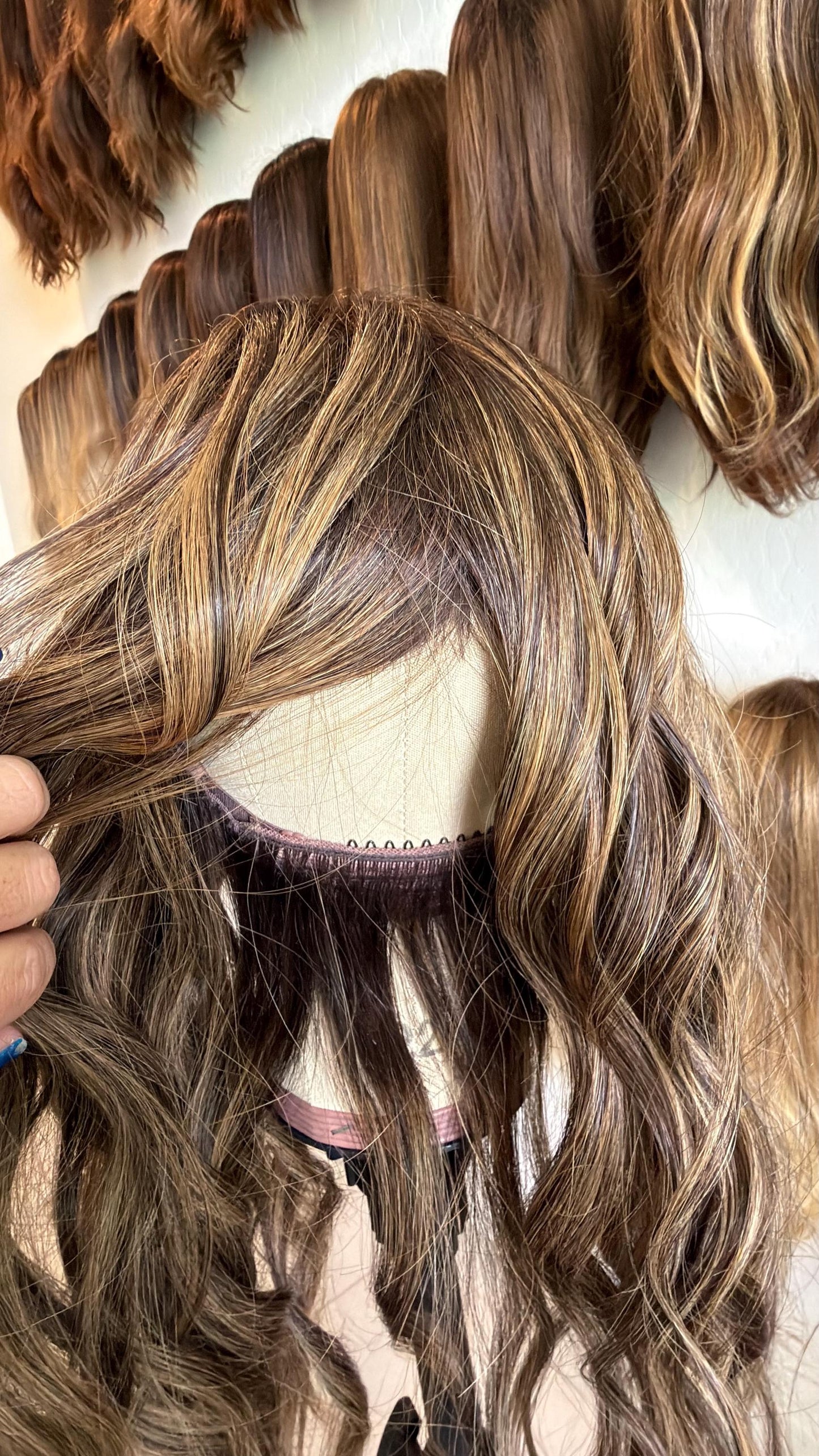 ROSARIO 9x9 clipless 360 Brazilian human hair topper| Brown w highlights, closed laced Halo Attachment, Clipless, silk liner 18-24”