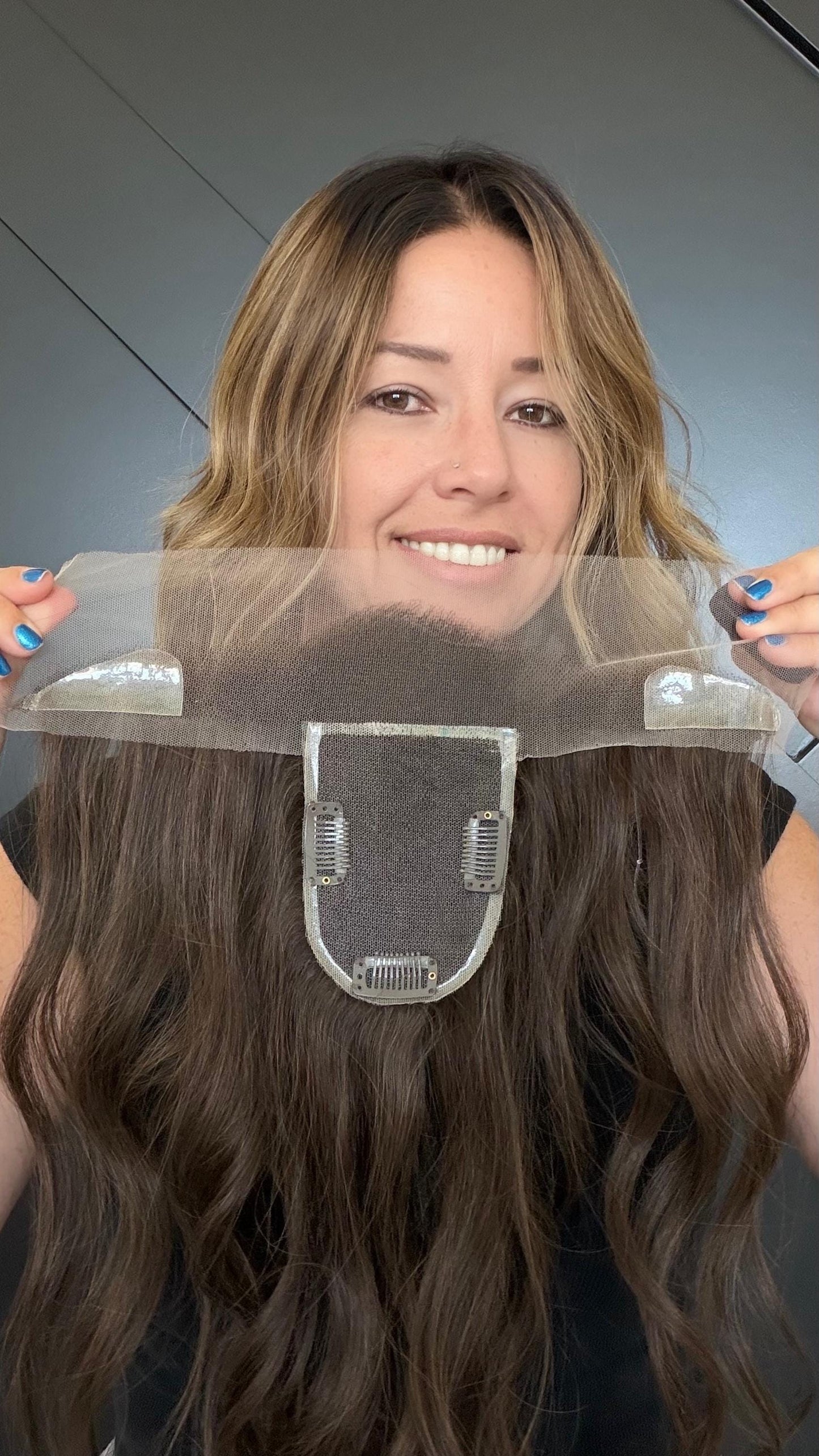 Human Hair T-crown T-Shaped Brazilian Hairline Topper 2x11 + 4x3 deep base | Halo Receding Hairline Thinning Hair & Alopecia |10”-16” CHACHI