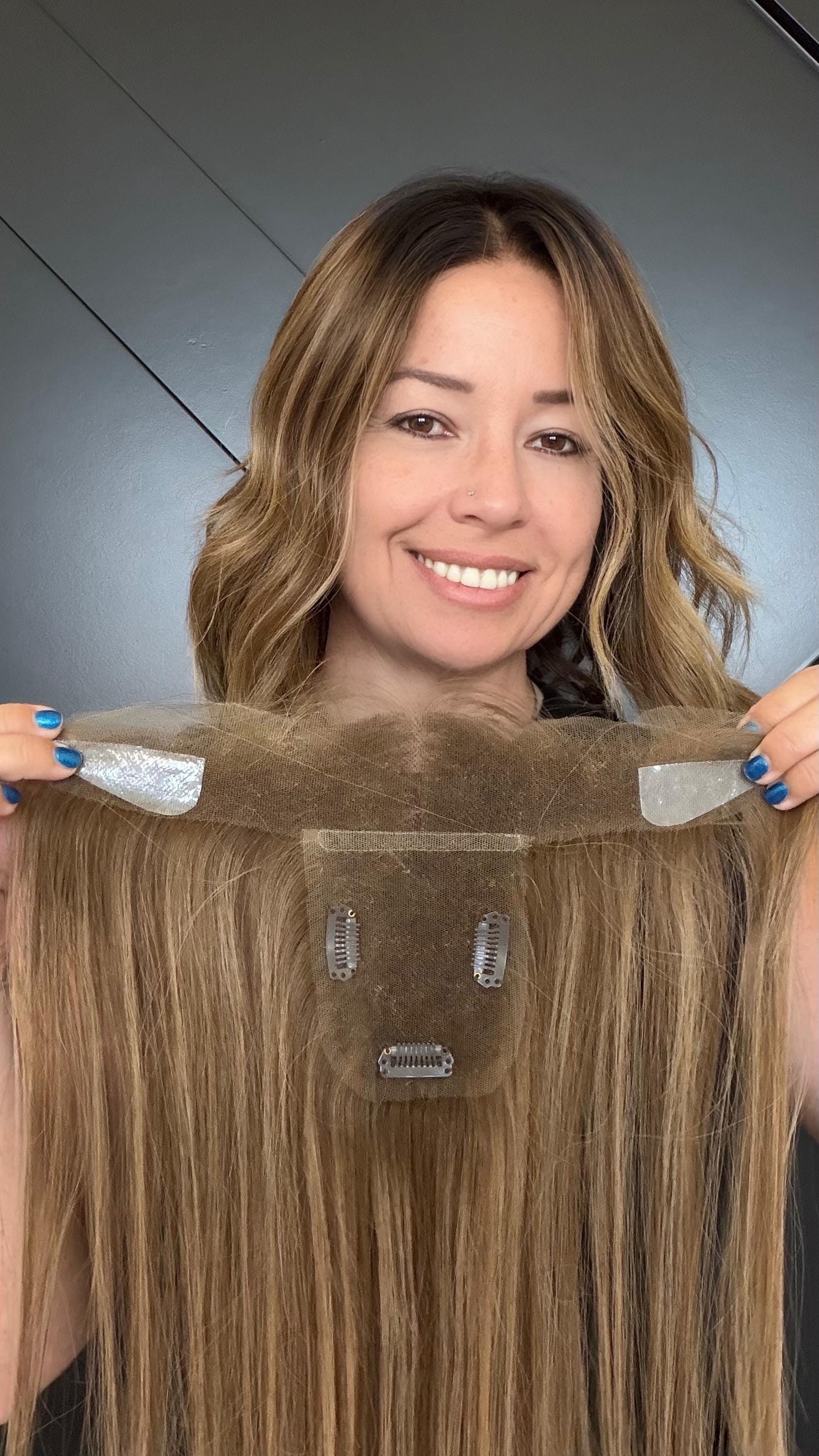 Human Hair T-crown T-Shaped Brazilian Hairline Topper 2x11 + 4x3 deep base | Halo Receding Hairline Thinning Hair & Alopecia |10”-16” CHACHI