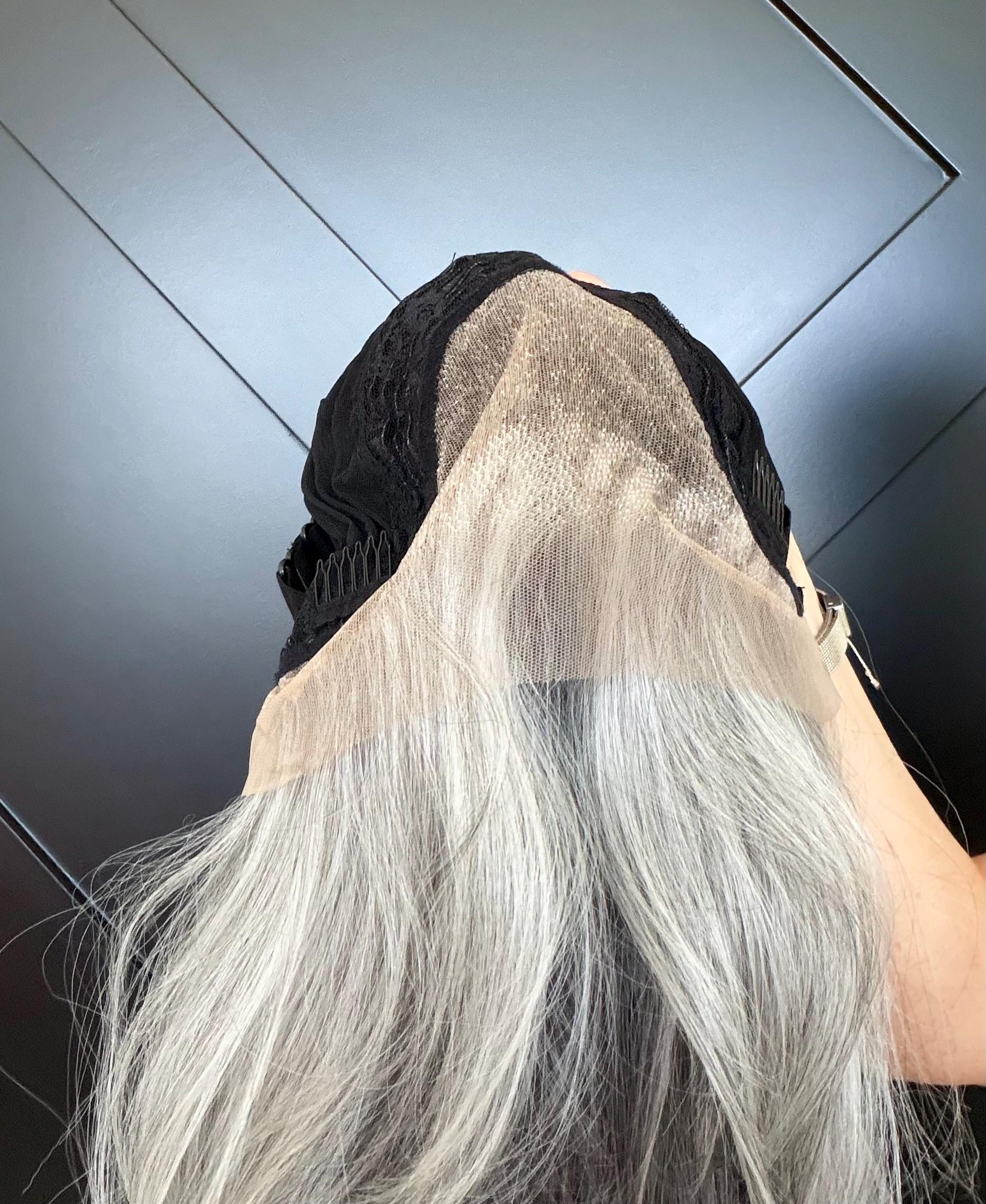 20" Lace Front Wig – Heat-Resistant Futura Fiber, Salt and pepper SWISS. Short length available with cut customization free part SALTY