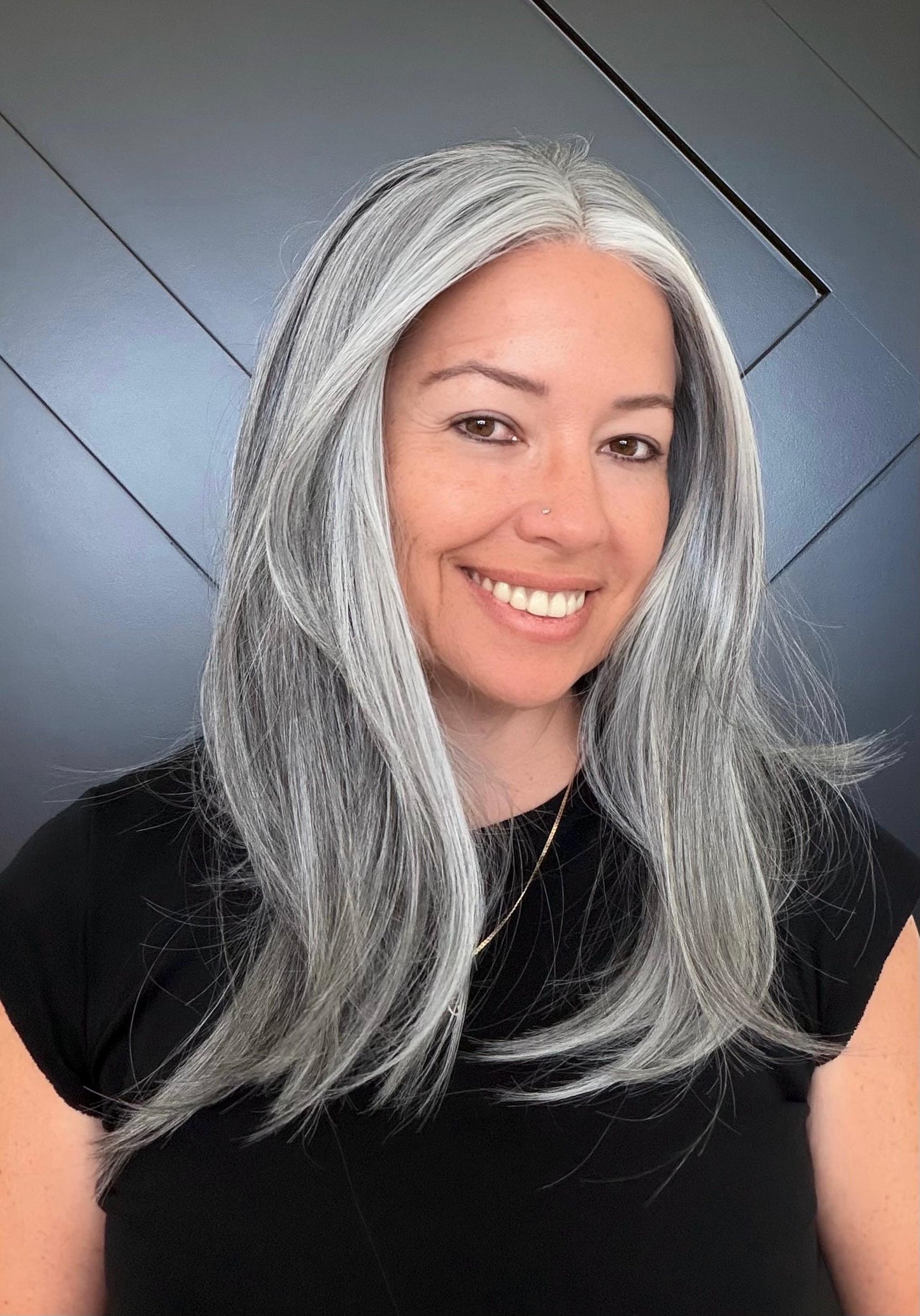 20" Lace Front Wig – Heat-Resistant Futura Fiber, Salt and pepper SWISS. Short length available with cut customization free part SALTY