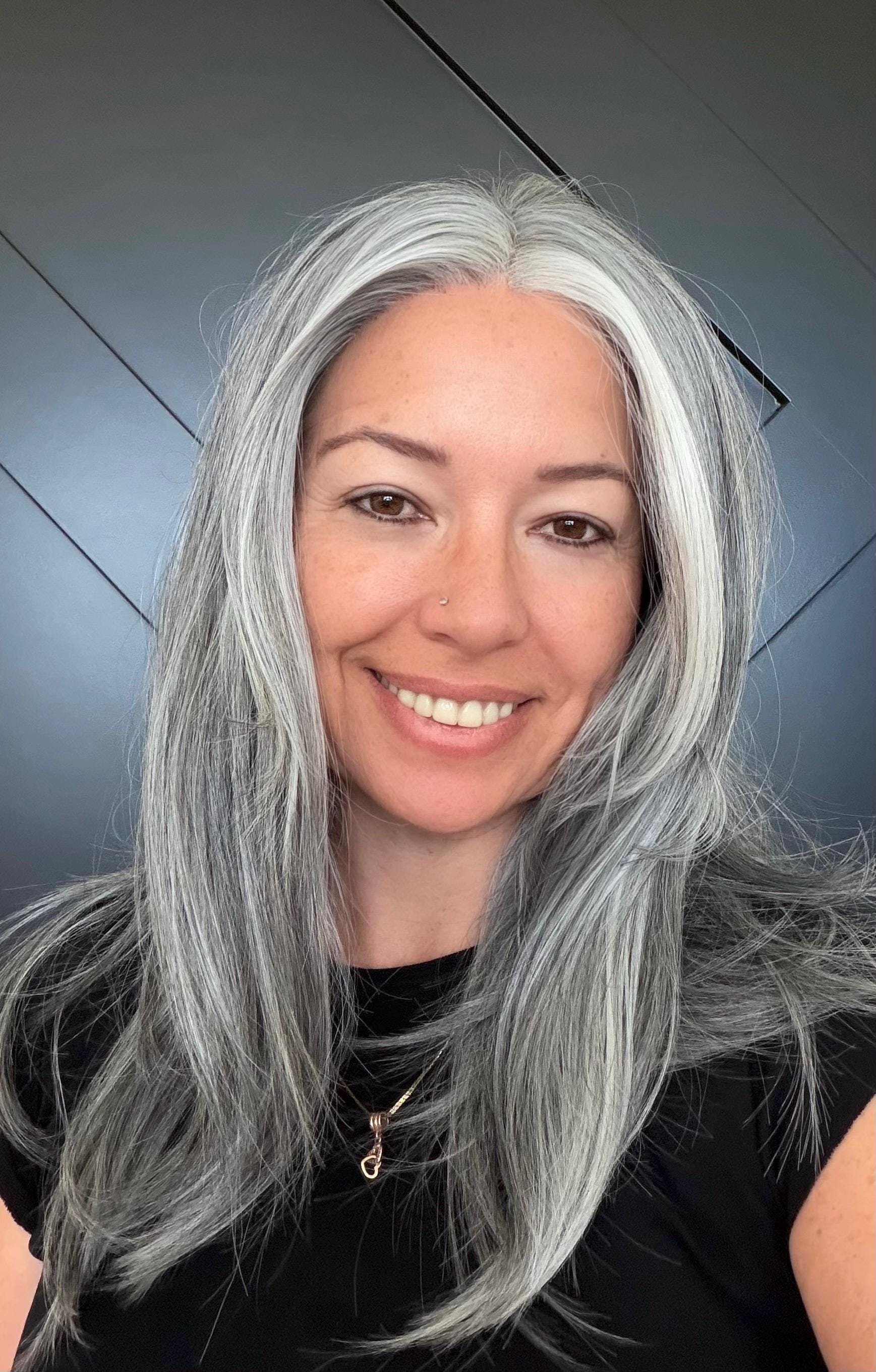 20" Lace Front Wig – Heat-Resistant Futura Fiber, Salt and pepper SWISS. Short length available with cut customization free part SALTY