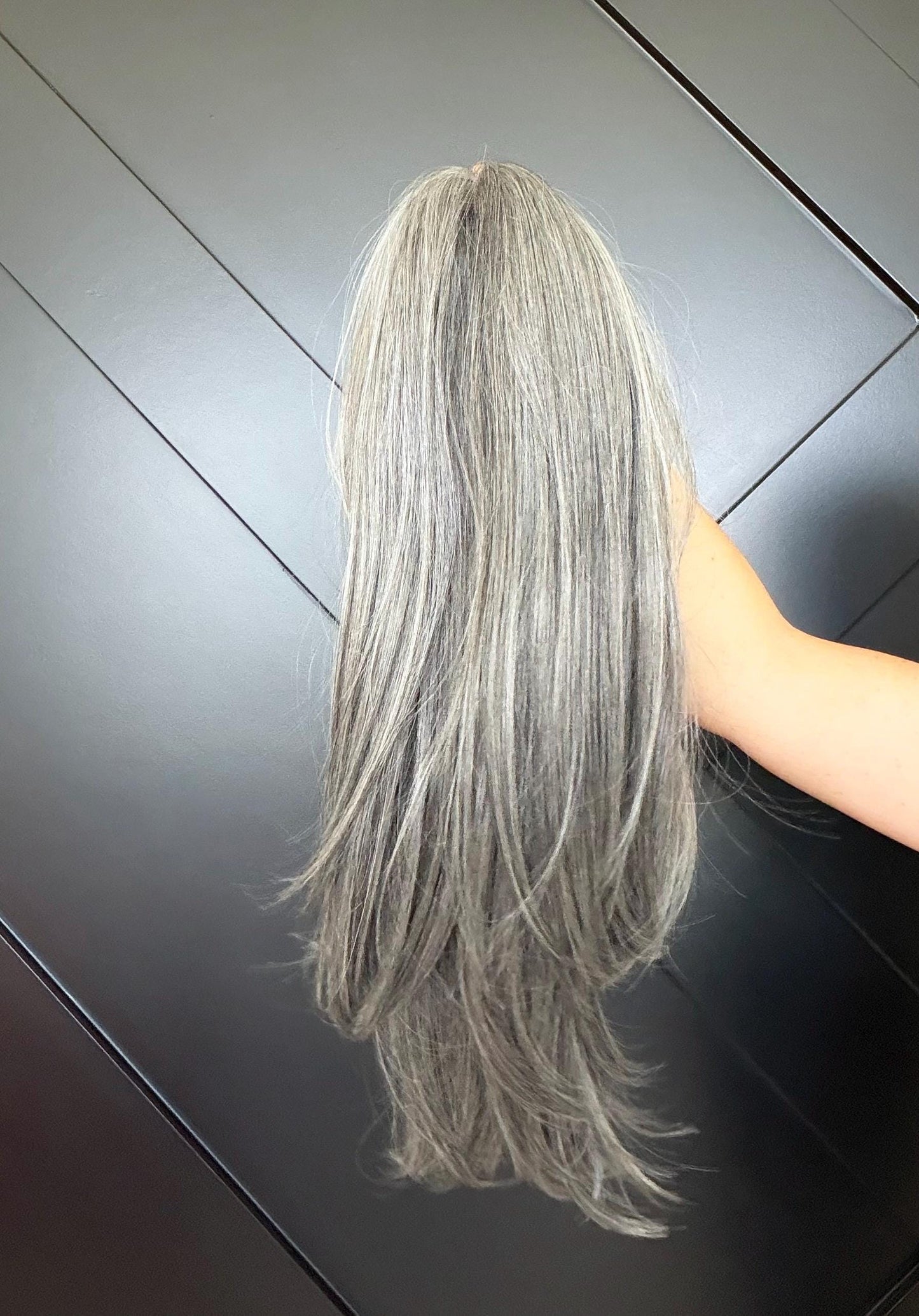 20" Lace Front Wig – Heat-Resistant Futura Fiber, Salt and pepper SWISS. Short length available with cut customization free part SALTY
