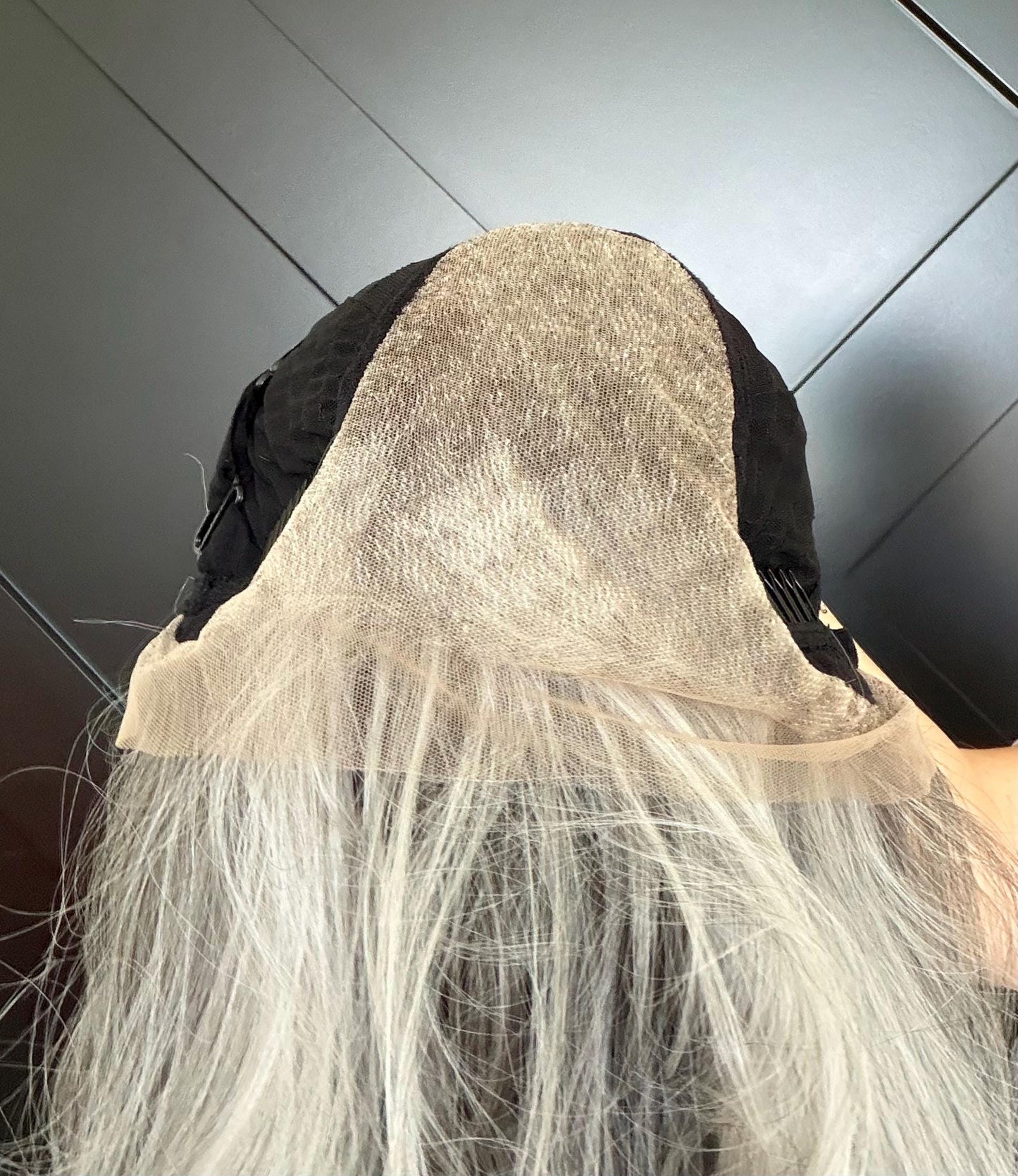 22" Lace Front Wig – Heat-Resistant Futura Fiber, Salt and pepper SWISS. Short length available with cut customization free part PEPPER