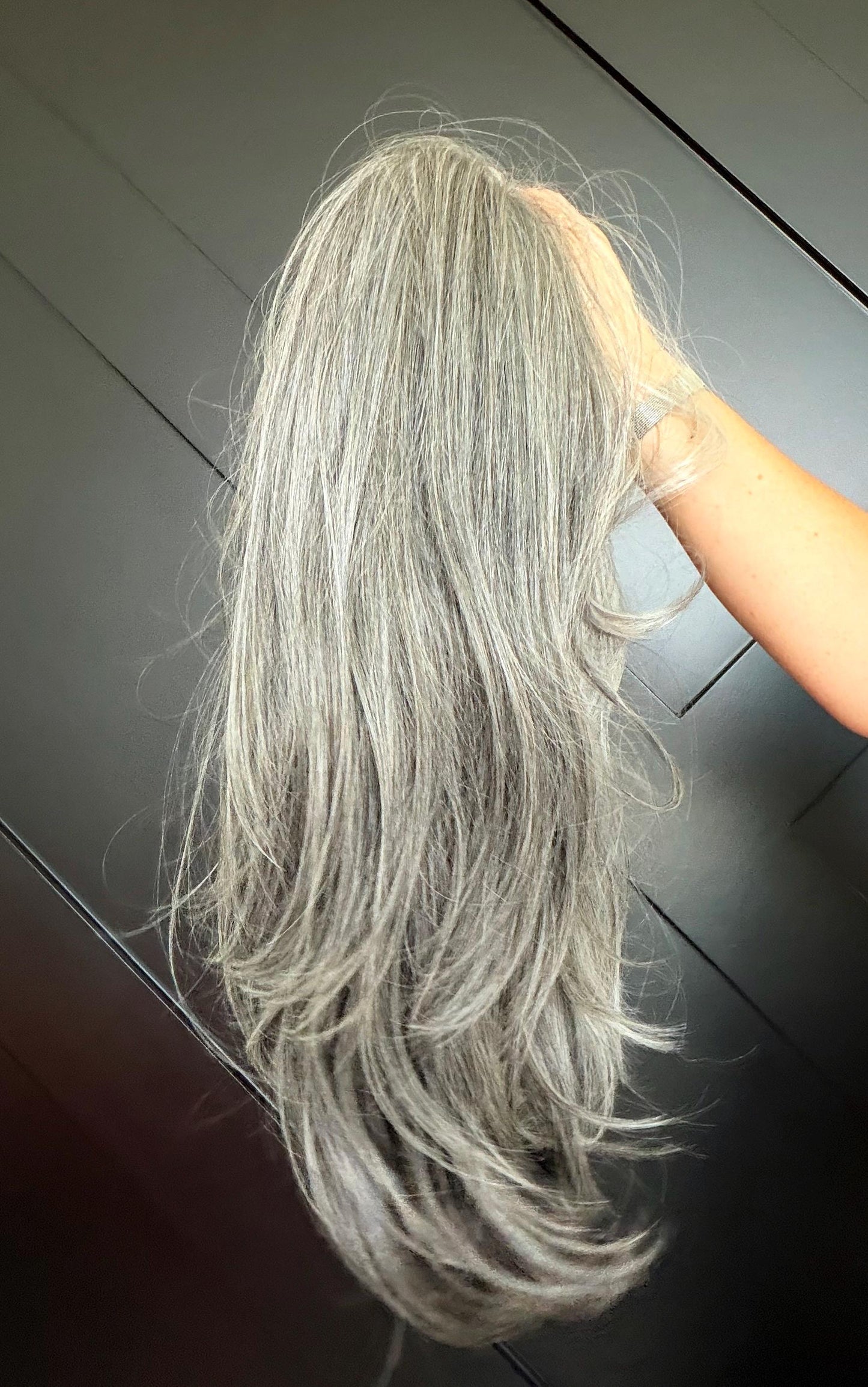 22" Lace Front Wig – Heat-Resistant Futura Fiber, Salt and pepper SWISS. Short length available with cut customization free part PEPPER
