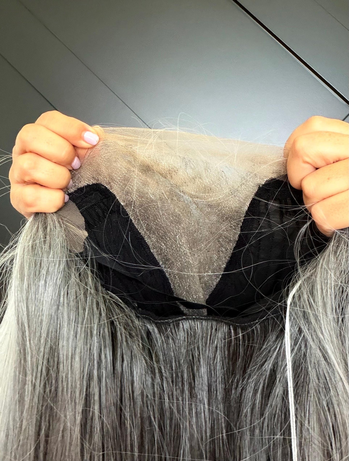 22" Lace Front Wig – Heat-Resistant Futura Fiber, Salt and pepper SWISS. Short length available with cut customization free part PEPPER