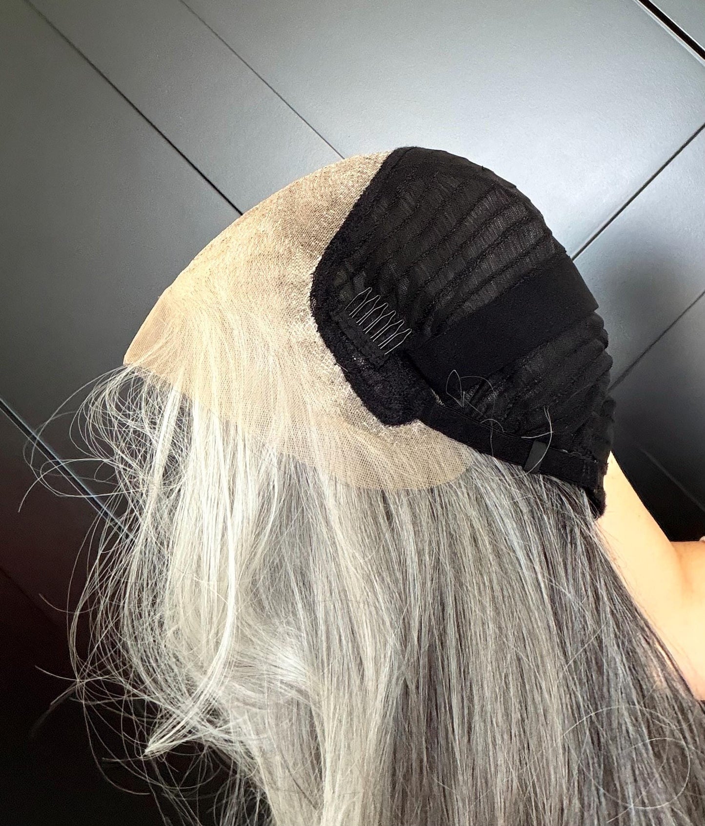 22" Lace Front Wig – Heat-Resistant Futura Fiber, Salt and pepper SWISS. Short length available with cut customization free part PEPPER