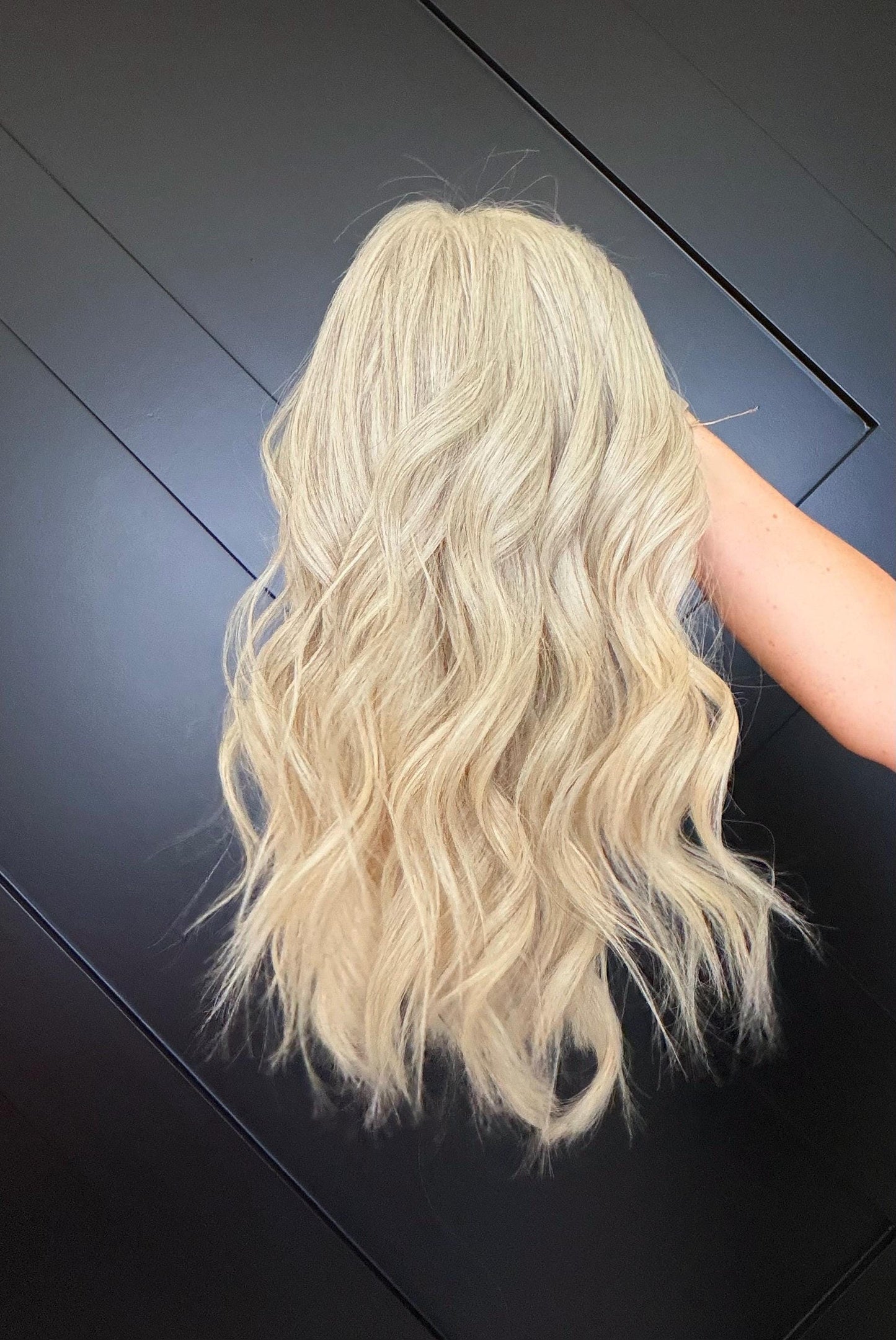 MITZ 9x9 clipless 360 European human hair topper| Salt and Pepper light blonde, closed laced Halo Attachment, Clipless, silk liner 18-24”