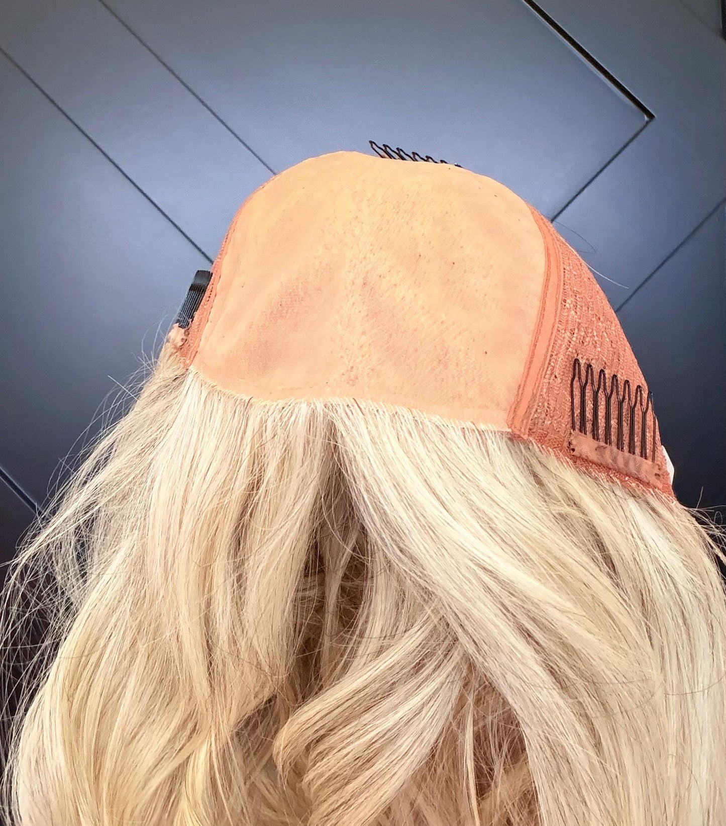 MITZ 9x9 clipless 360 European human hair topper| Salt and Pepper light blonde, closed laced Halo Attachment, Clipless, silk liner 18-24”