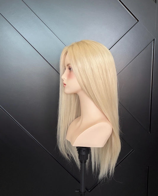 SHARI Custom-Made European or Mongolian Human Hair Topper 22" | Glue-On |8x8 silk top with PU | hand tied Hairpiece High density 220gm