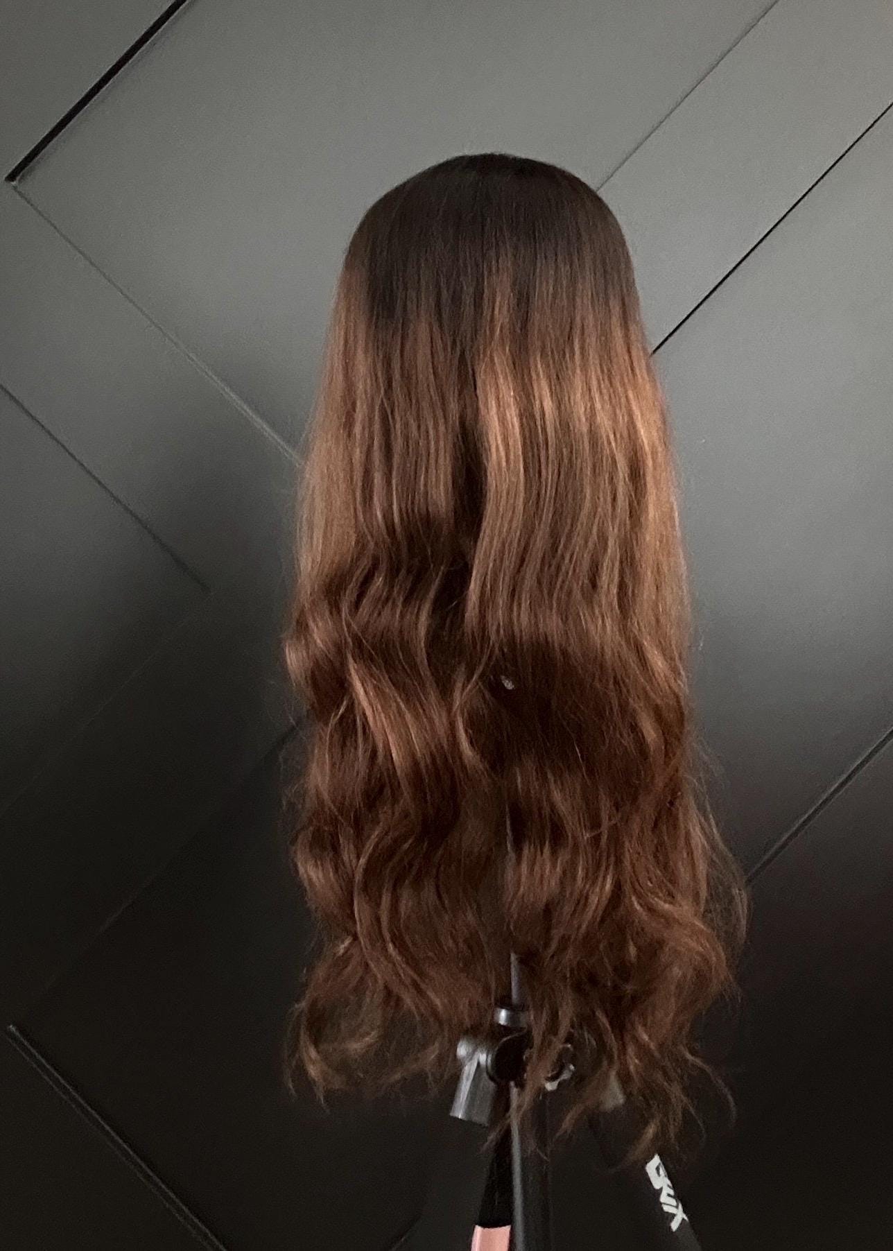 Custom Handcrafted Silk Top Human Hair Topper – 24” Length | 8x8 Base | 150% Density | Warm Brunette Balayage with Dark Root