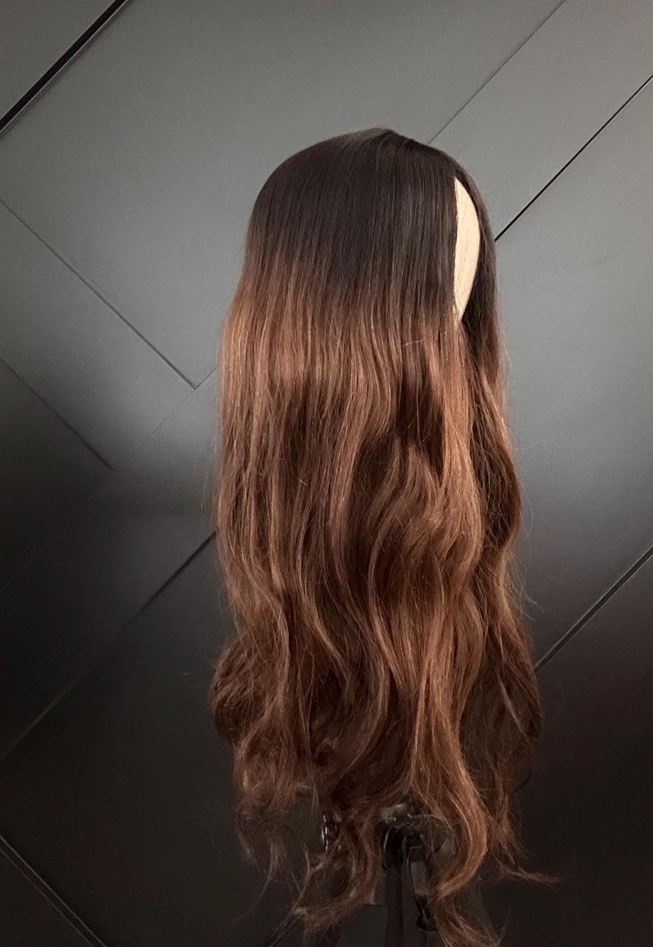 Custom Handcrafted Silk Top Human Hair Topper – 24” Length | 8x8 Base | 150% Density | Warm Brunette Balayage with Dark Root