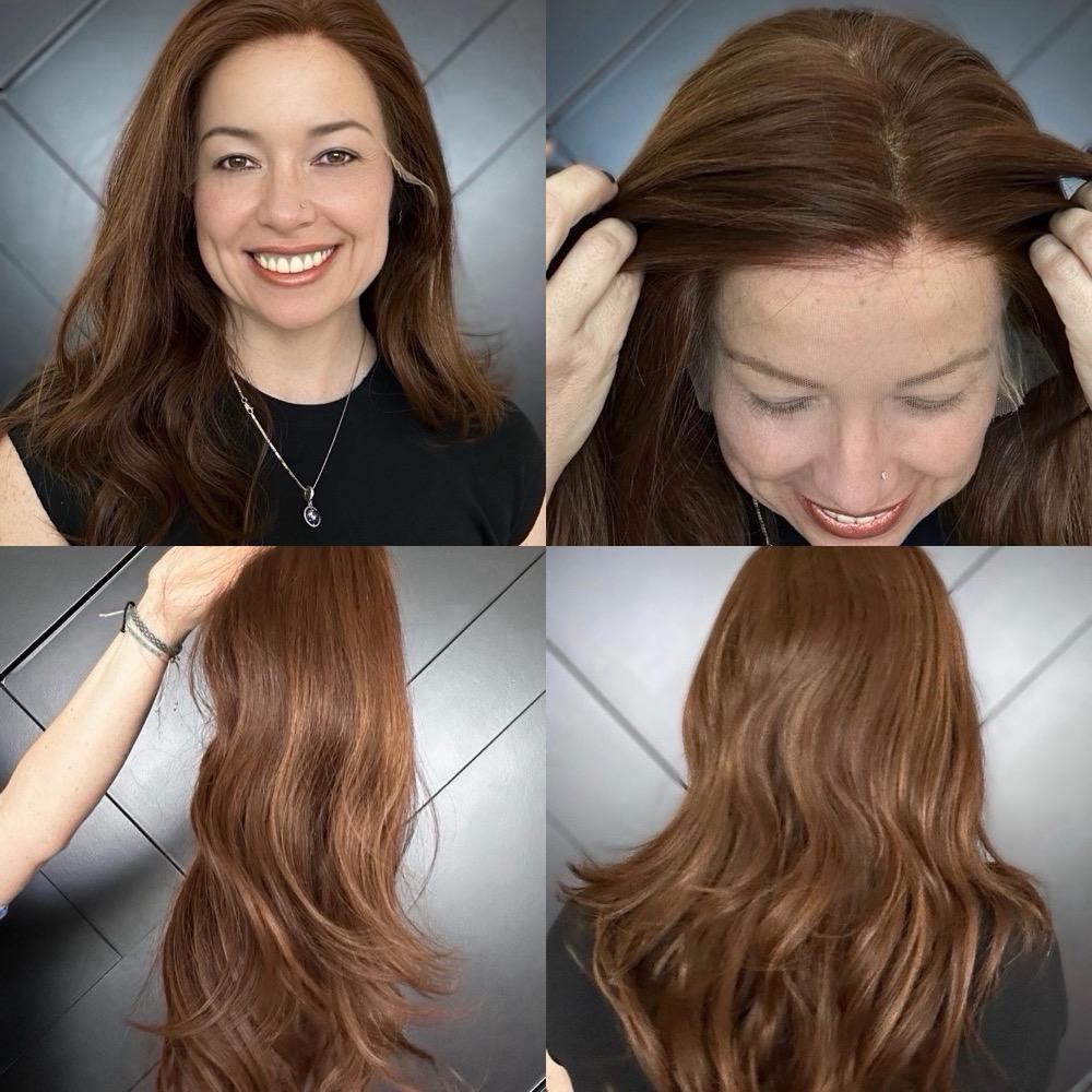 Customization for ETHEL 9x10 clipless 360 Brazilian human hair topper| Custom Copper color, lace front Glueless Halo Attachment, Clipless