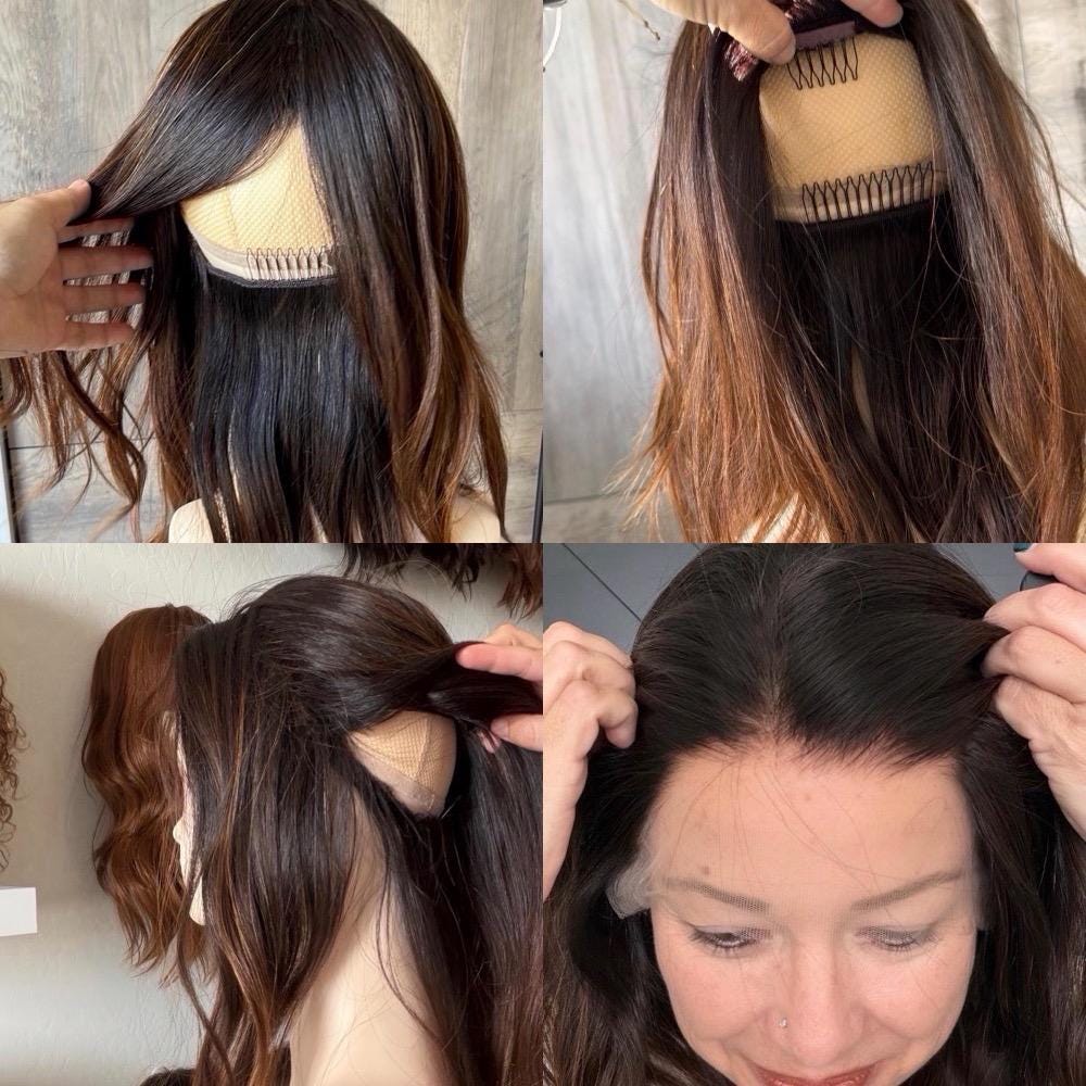 Customization for ETHEL 9x10 clipless 360 Brazilian human hair topper| Custom Copper color, lace front Glueless Halo Attachment, Clipless