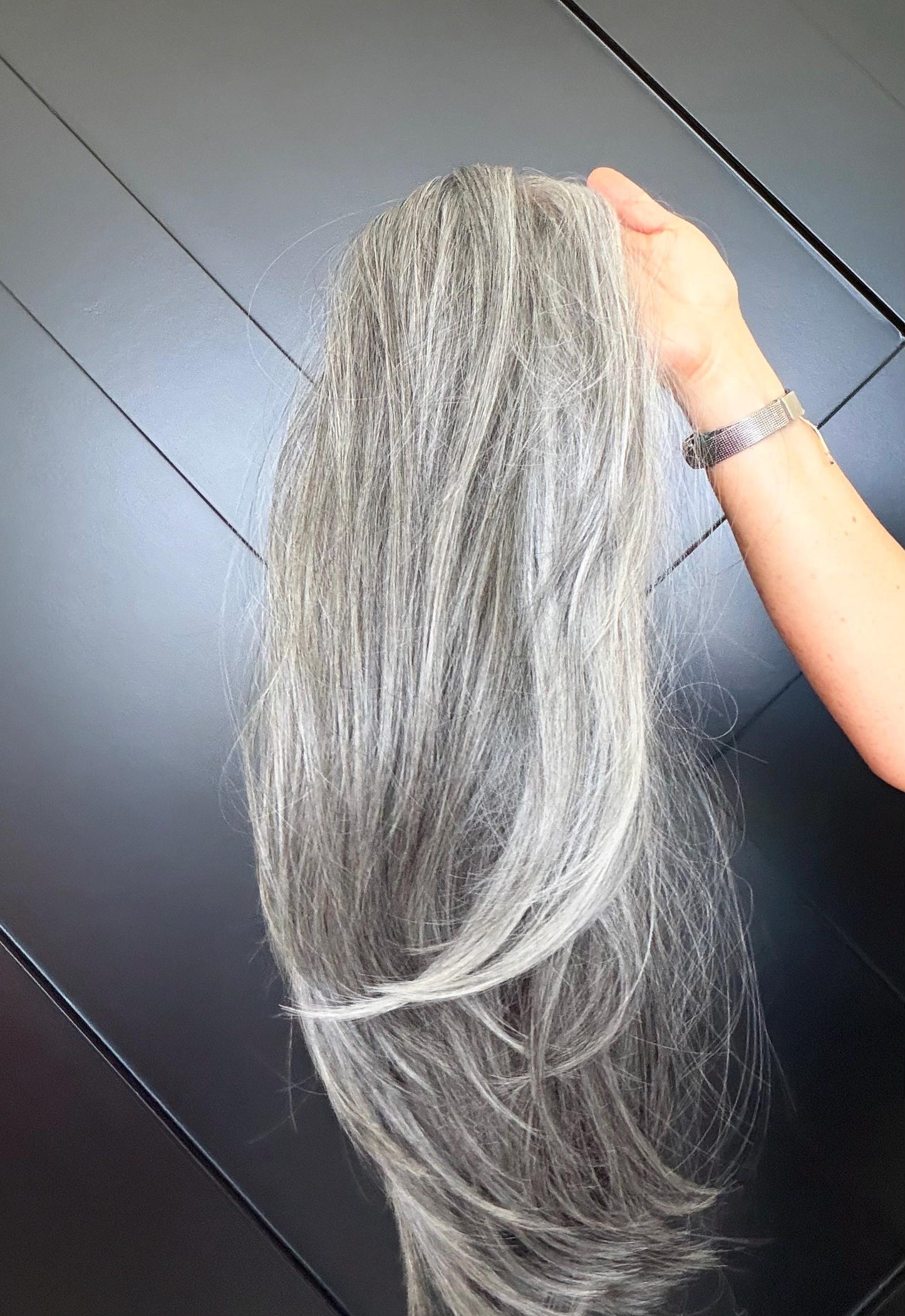 20" Lace Front Wig – Heat-Resistant Futura Fiber, Salt and pepper SWISS. Short length available with cut customization free part SALTY