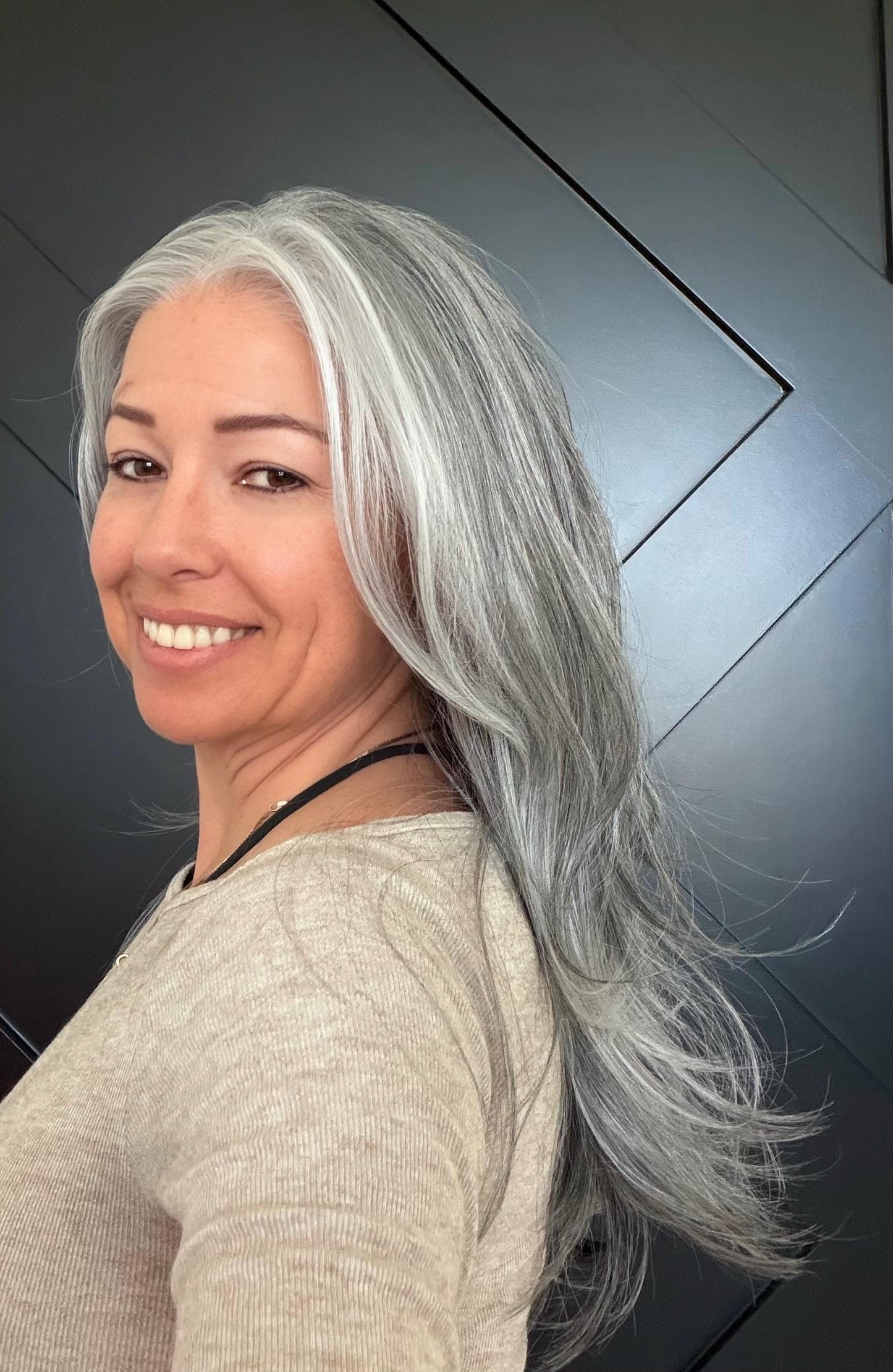 22" Lace Front Wig – Heat-Resistant Futura Fiber, Salt and pepper SWISS. Short length available with cut customization free part PEPPER