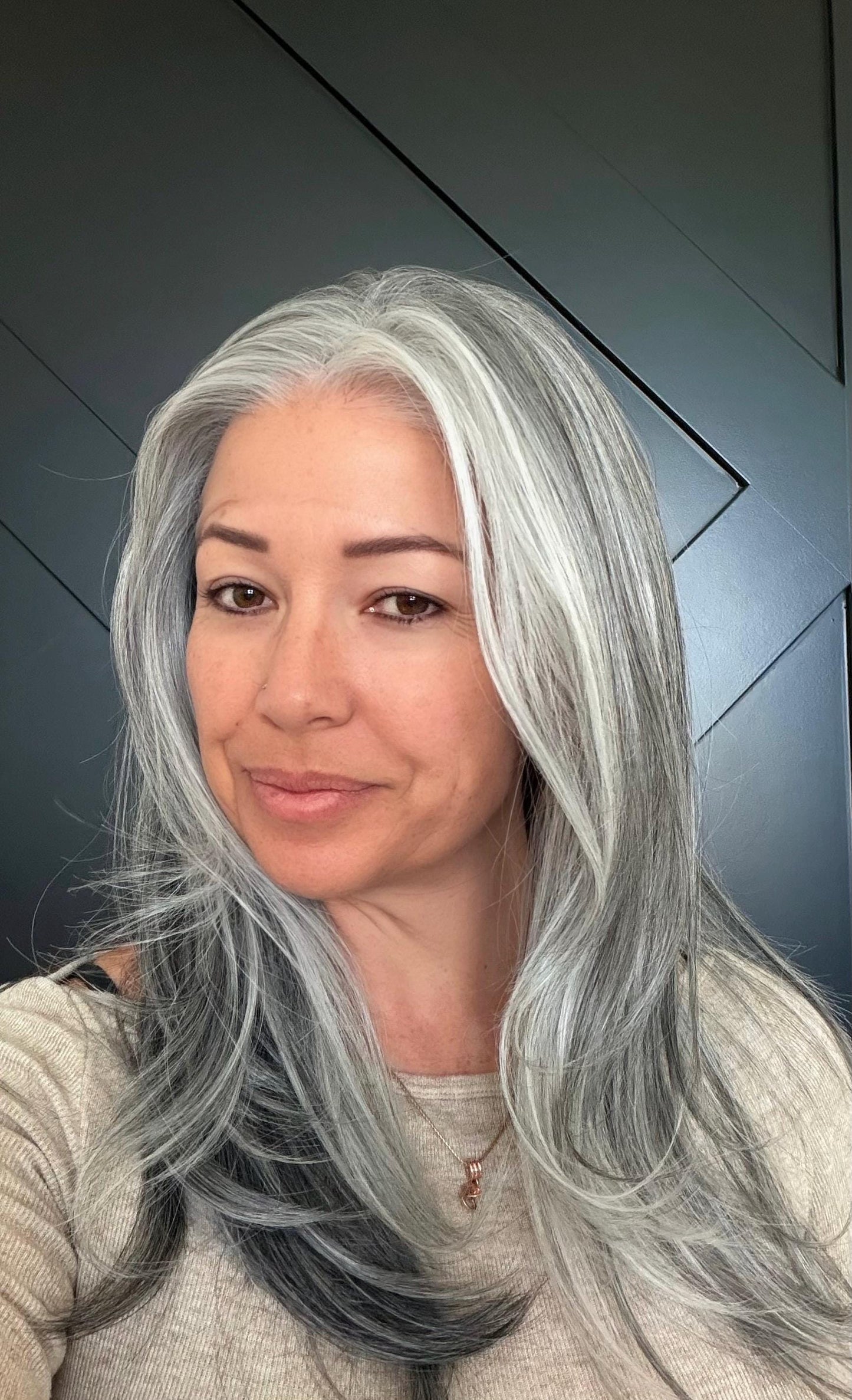 22" Lace Front Wig – Heat-Resistant Futura Fiber, Salt and pepper SWISS. Short length available with cut customization free part PEPPER