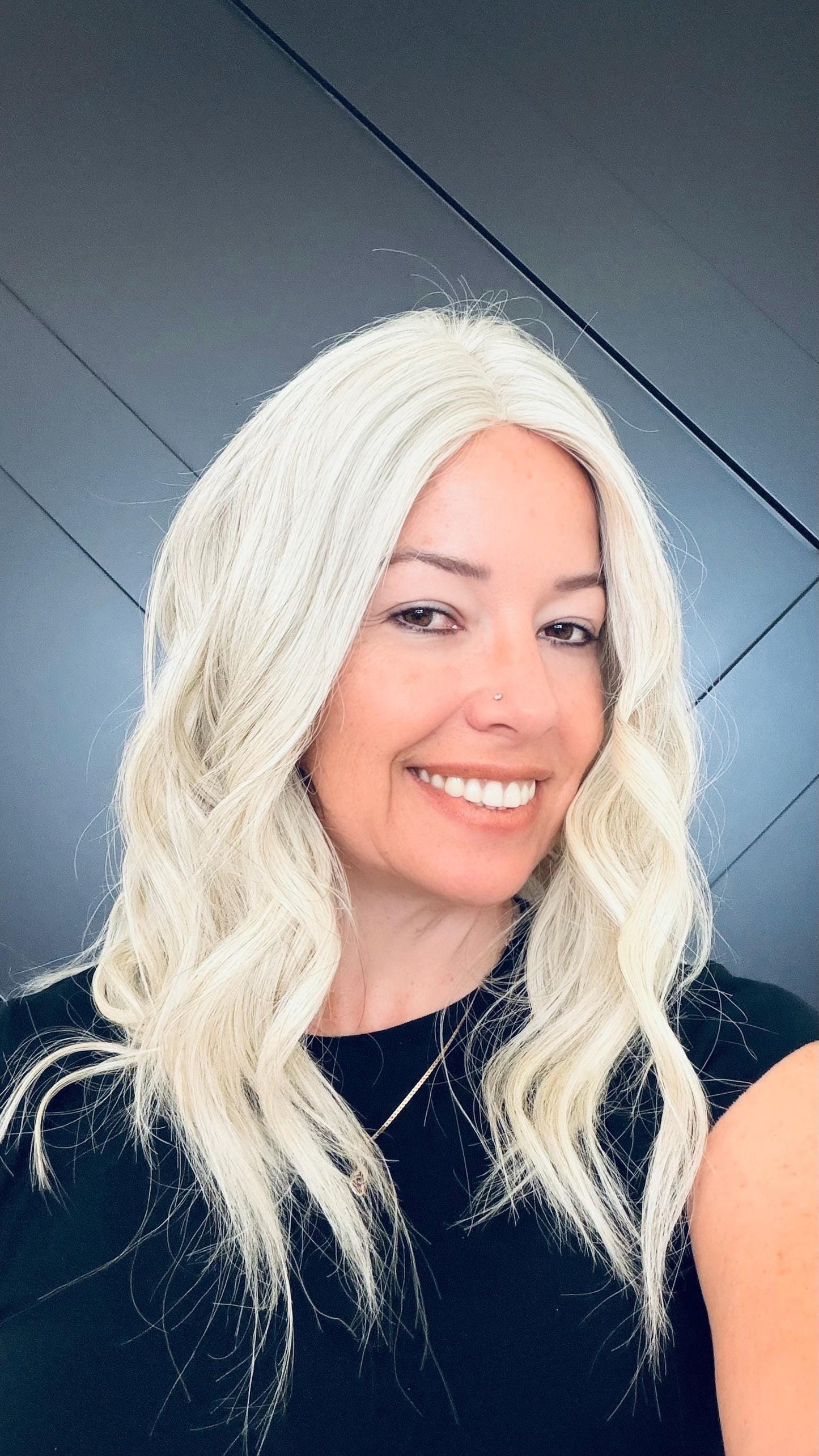 MITZ 9x9 clipless 360 European human hair topper| Salt and Pepper light blonde, closed laced Halo Attachment, Clipless, silk liner 18-24”