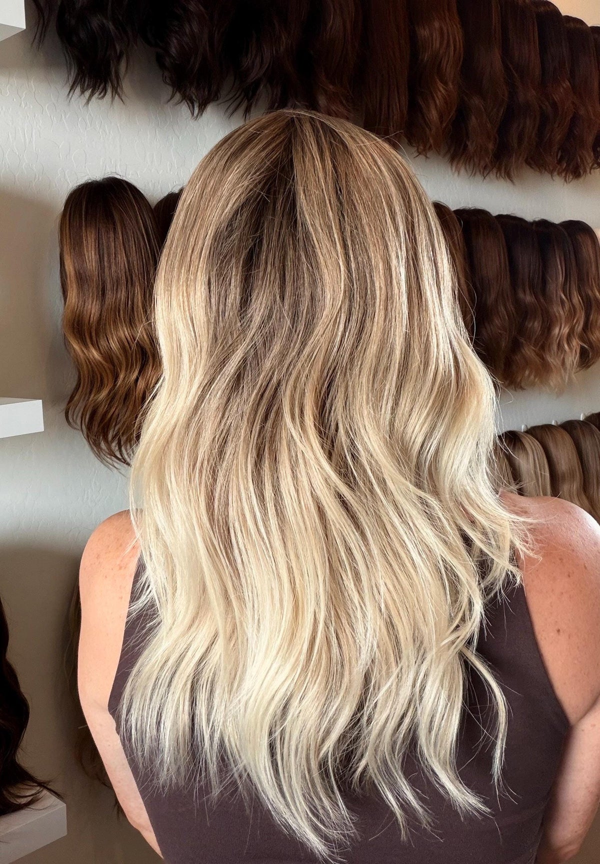 GELATO Layered Brazilian Remy Human Hair Wig | Natural Density 5x5.5” Lace Top Wig | 18-28” Light Blonde Balayage.