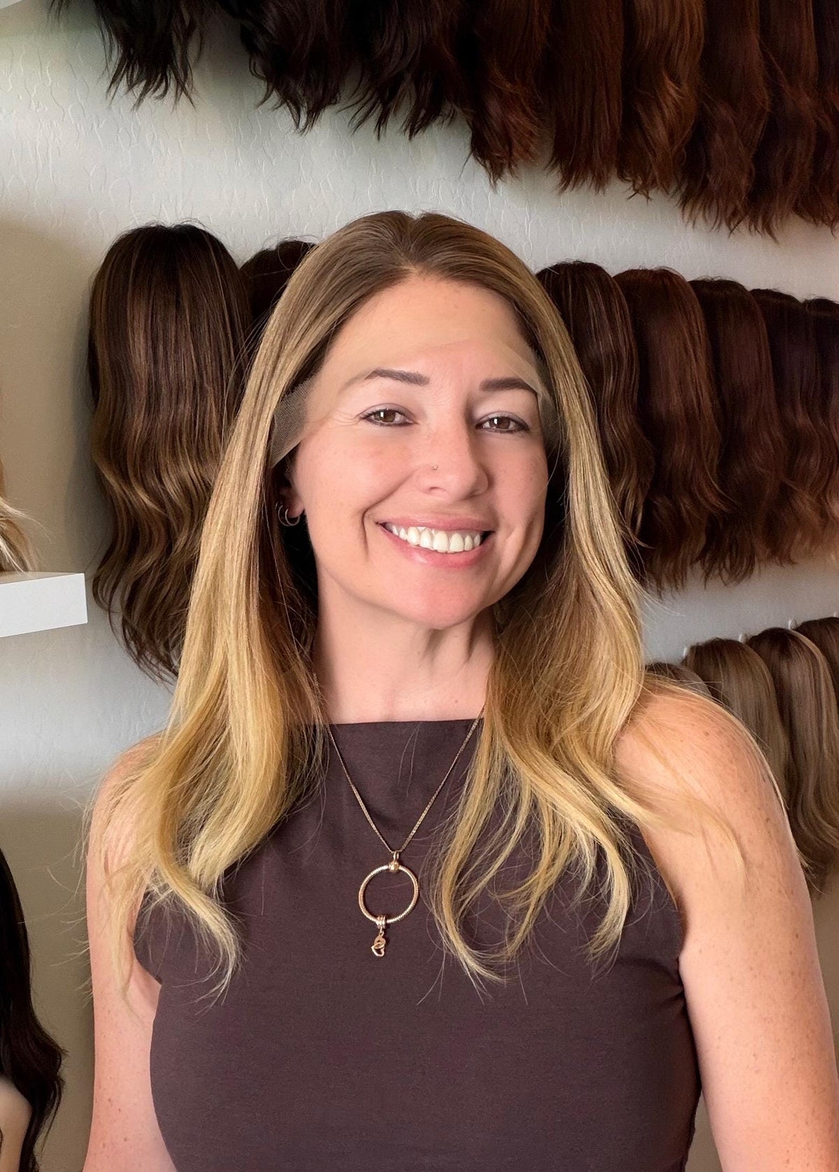 FLAN Layered Brazilian Remy Human Hair Wig | Size medium 13x6 Lace Front Wig | Golden Honey Vtabs | 22” Bleached Knots