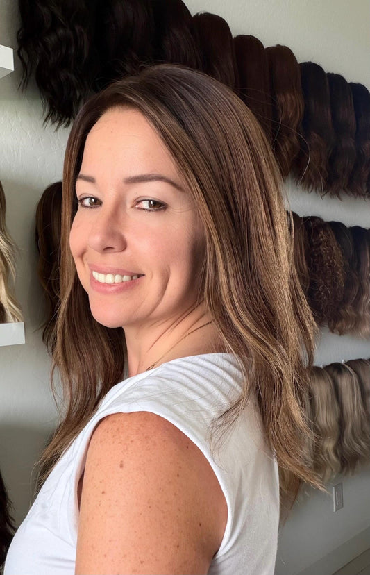 PROFITEROLE 18" 8x8 lace Top Human Hair Topper – Medium Brown |High Density | Realistic Scalp Look | Brazilian Remy Human Hair