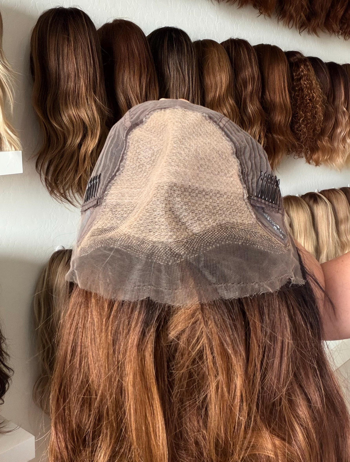 DONUT Layered Brazilian Remy Human Hair Wig | Natural Density 5x5.5” Lace Top Wig | 18-28” dark root Auburn Balayage.