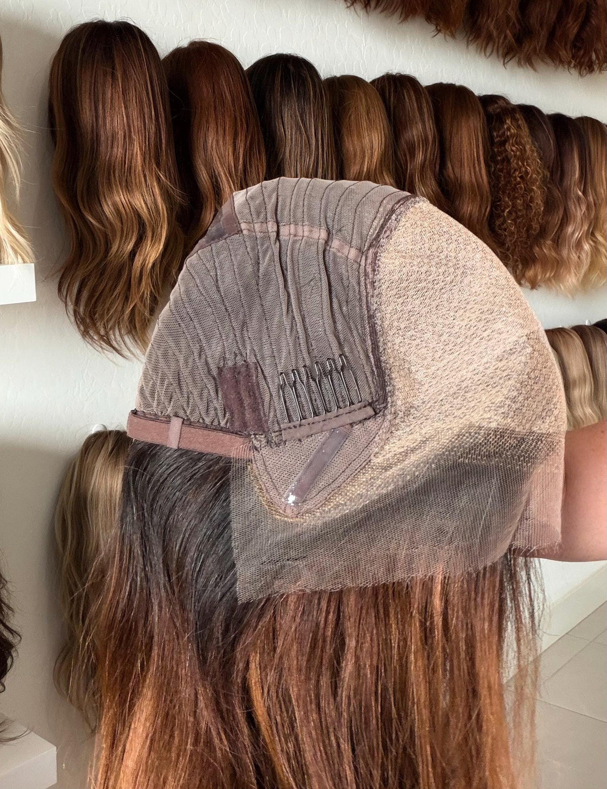 Christine Layered European Remy Human Hair Wig 14", full hand tied, no combs, no eartabs low density